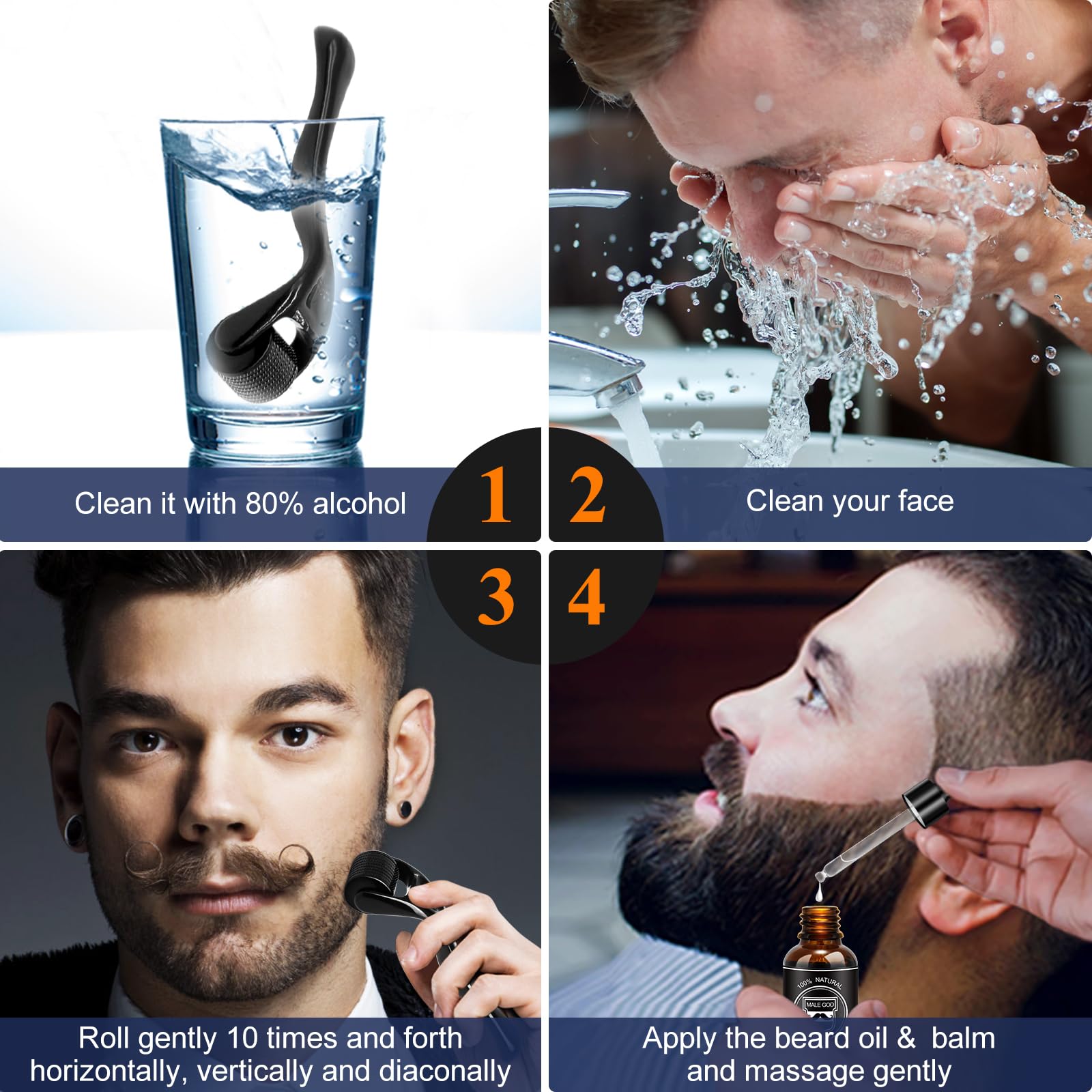 Beard Growth Kit, Beard Kit W/Beard Growth Oil, Balm, Comb, Massager for Spot/Patchy Beard, Gifts for Men Him Boyfriend Husband