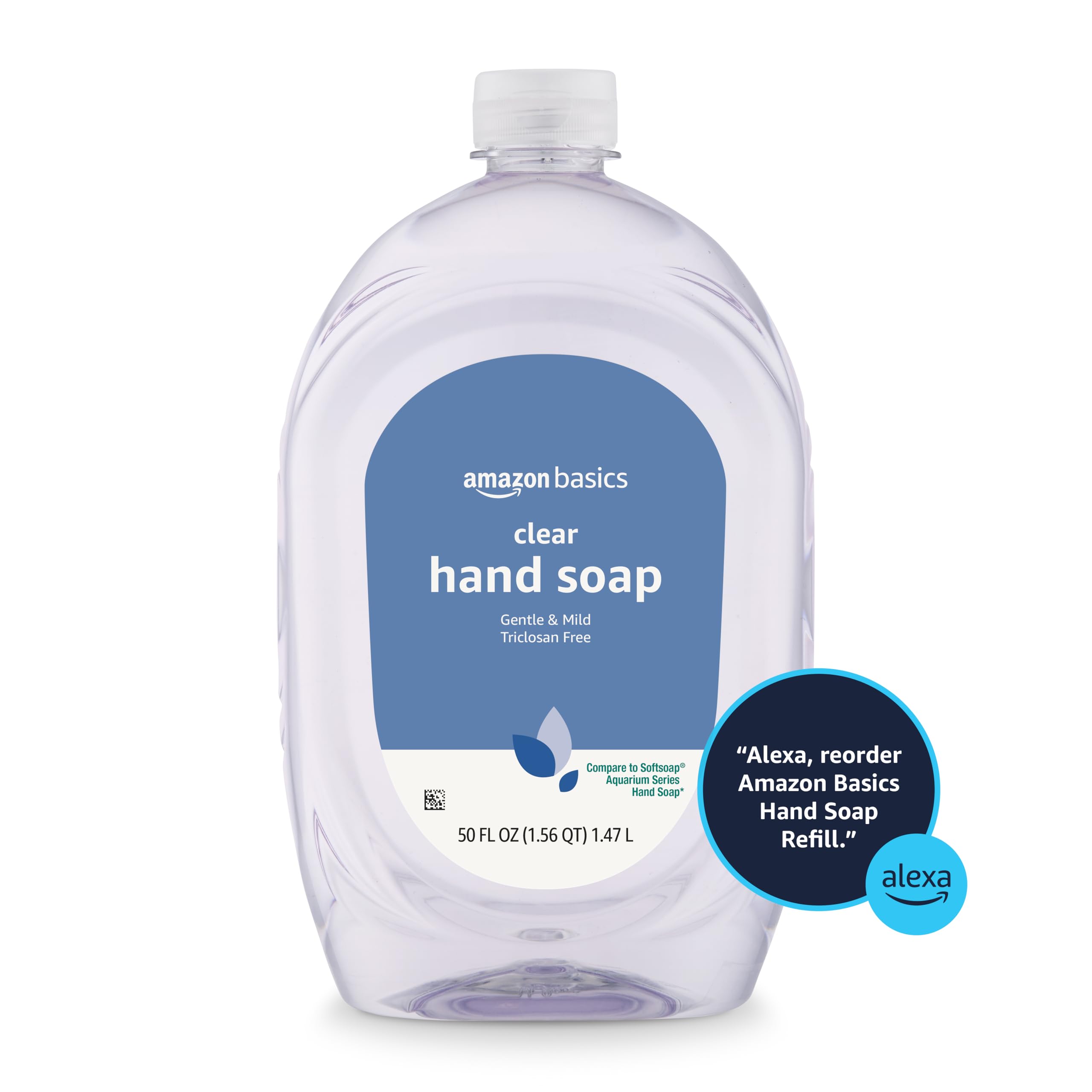 Amazon Basics Gentle & Mild Clear Liquid Hand Soap Refill, Triclosan-free, 50 Fluid Ounces, 1-Pack (Previously Solimo)