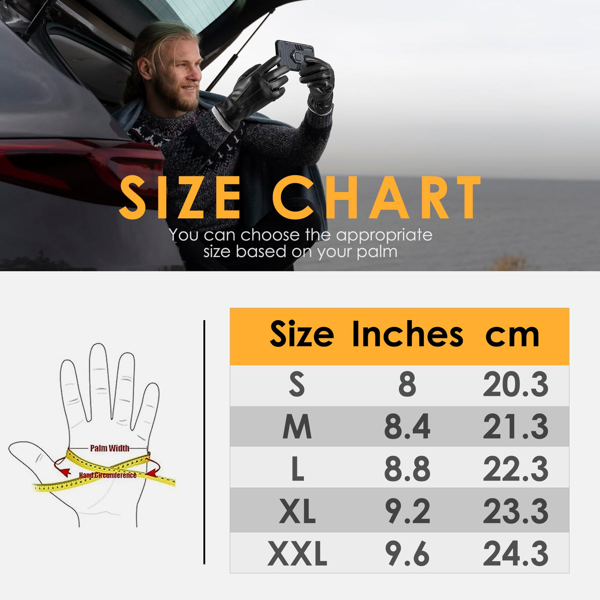 alqqas Winter Fashion Leather Gloves for Men, Finger Touchscreen Texting Wool Lined Outdoor Windproof Warm Driving Gloves