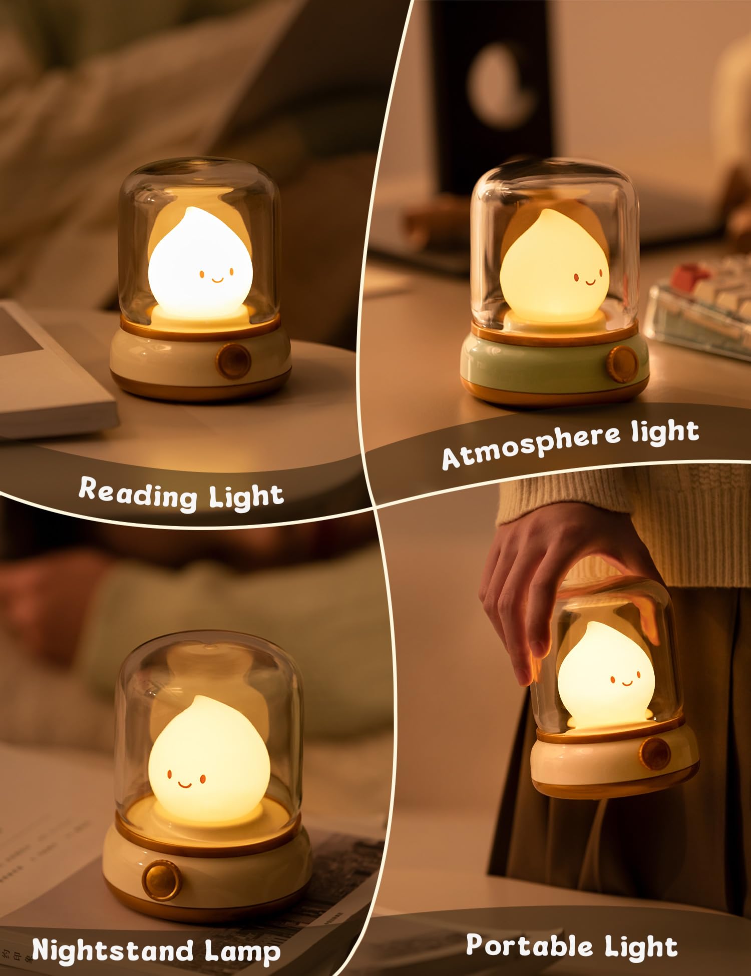 WANIDEA Cute Chibi Flame Lamp,Cozy Lights Mimics Flickering Flame Effect Amber Light,2 Modes Rechargeable Dimming Great ambience Light for Camping, Curing, Decoration,Smoko Light