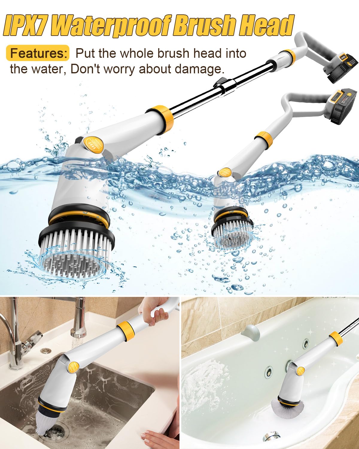 Qimedo Electric Spin Scrubber with Two Batteries Q2 Pro,1500 RPM High Power Electric Scrubber for Cleaning,Shower Cordless Cleaning Brush with Display for Tub/Tile/Floor (Effortless Handle/8 Brushes)