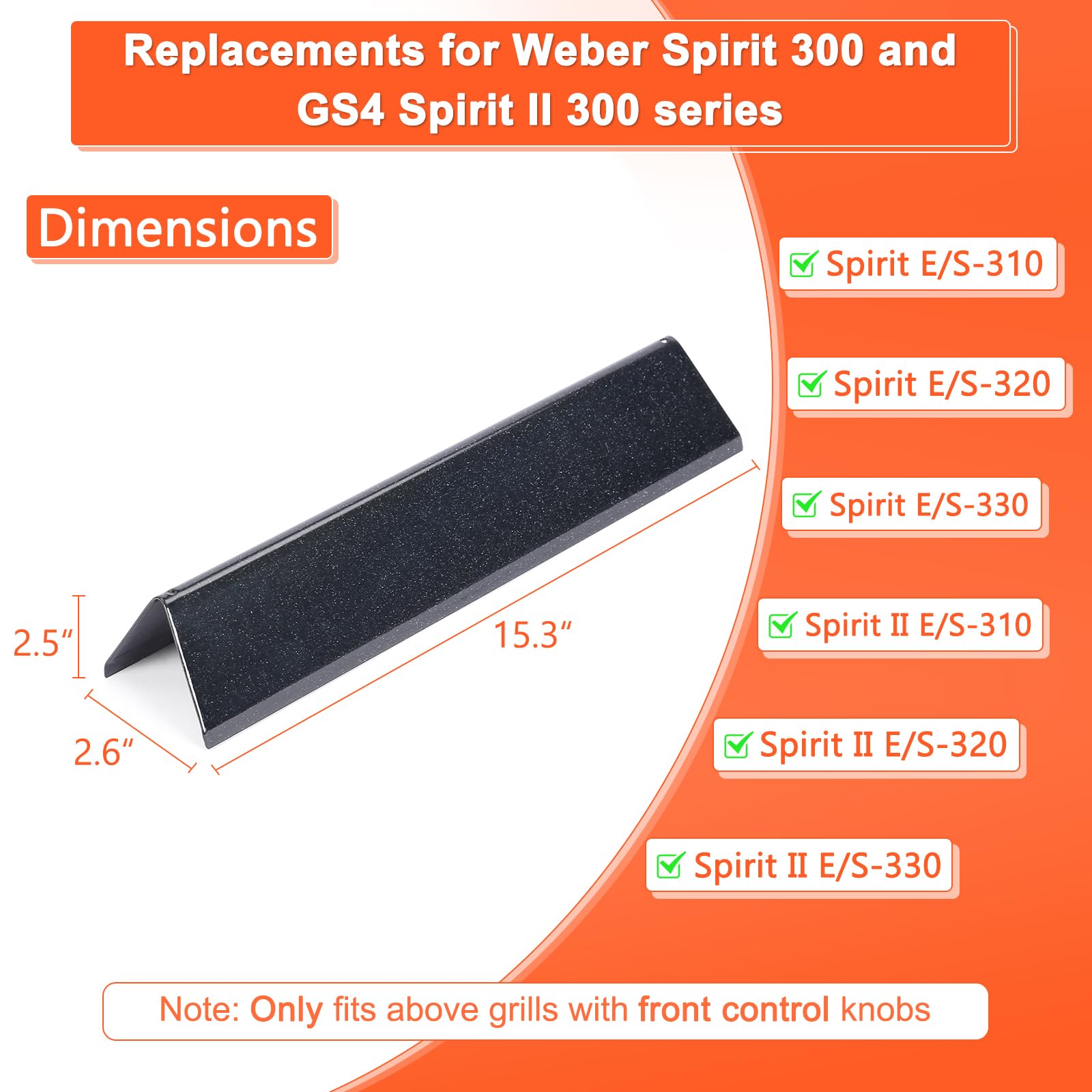 QuliMetal 15.3" Flavorizer Bars for Weber Spirit 300 and GS4 Spirit II 300, Spirit E310 E315 E320 E330 S310 S315 S320 S330 Series Gas Grills with Front Control Knobs,Grill Parts for Weber 7636 69797