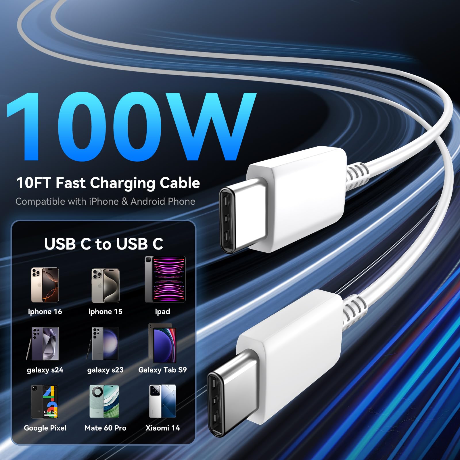 iPhone 16 Pro Max Charger Fast Charging, 45W Super Fast USB C iPhone 16 Charger Block with 10FT Long Charging Cord Cable for iPhone 16 Pro Max/16 Pro/16/16 Plus, 15 Pro Max/15 Pro/15, Android Phone