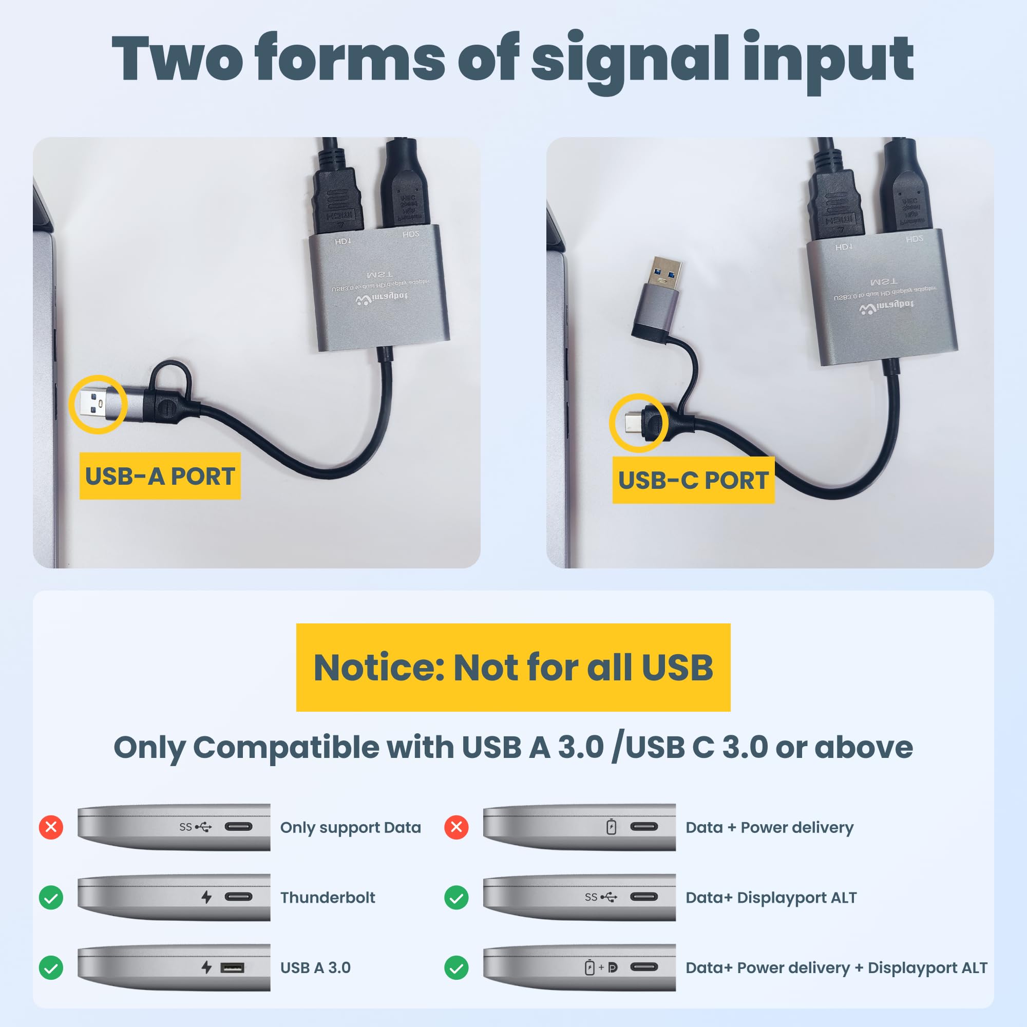 USB to HDMI Adapter for 2 Monitors-USB3.0 to Dual hdmi Adapter for 3 Monitors-USB to displayport Adapter Supports Mac & Windows/Dual HDMI Extender -External Video & Graphics Card Adapter