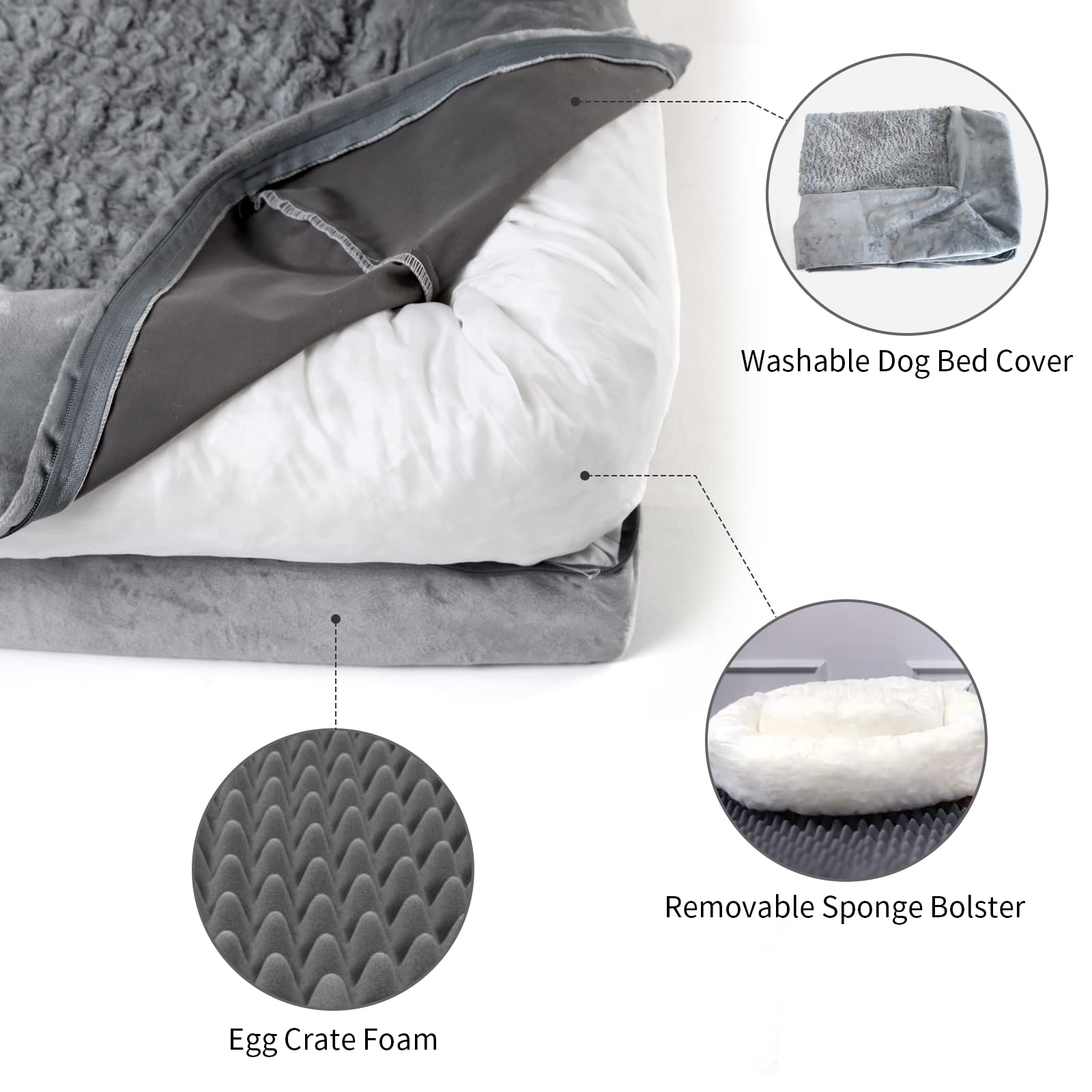 Yiruka XL Dog Bed, Orthopedic Washable Dog Bed with Removable Cover, Grey Waterproof Extra Large Dog Bed, Dog Beds for Extra Large Sized Dog