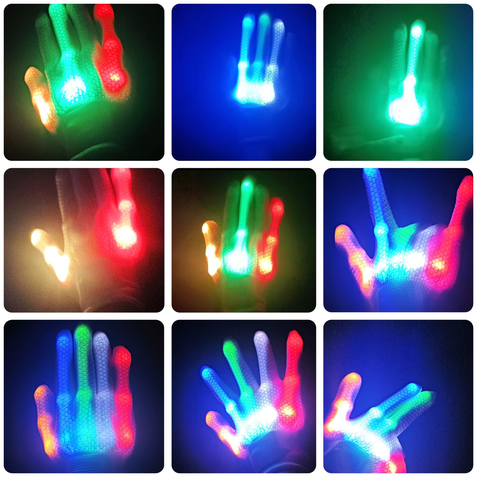 VABX-Purple 2 Pairs Rainbow Led Gloves Cool Toys Gifts for Kids Light up Party Favors Easter Halloween Christmas Birthday Stocking Stuffers Teens Boys Girls Adults (Medium)