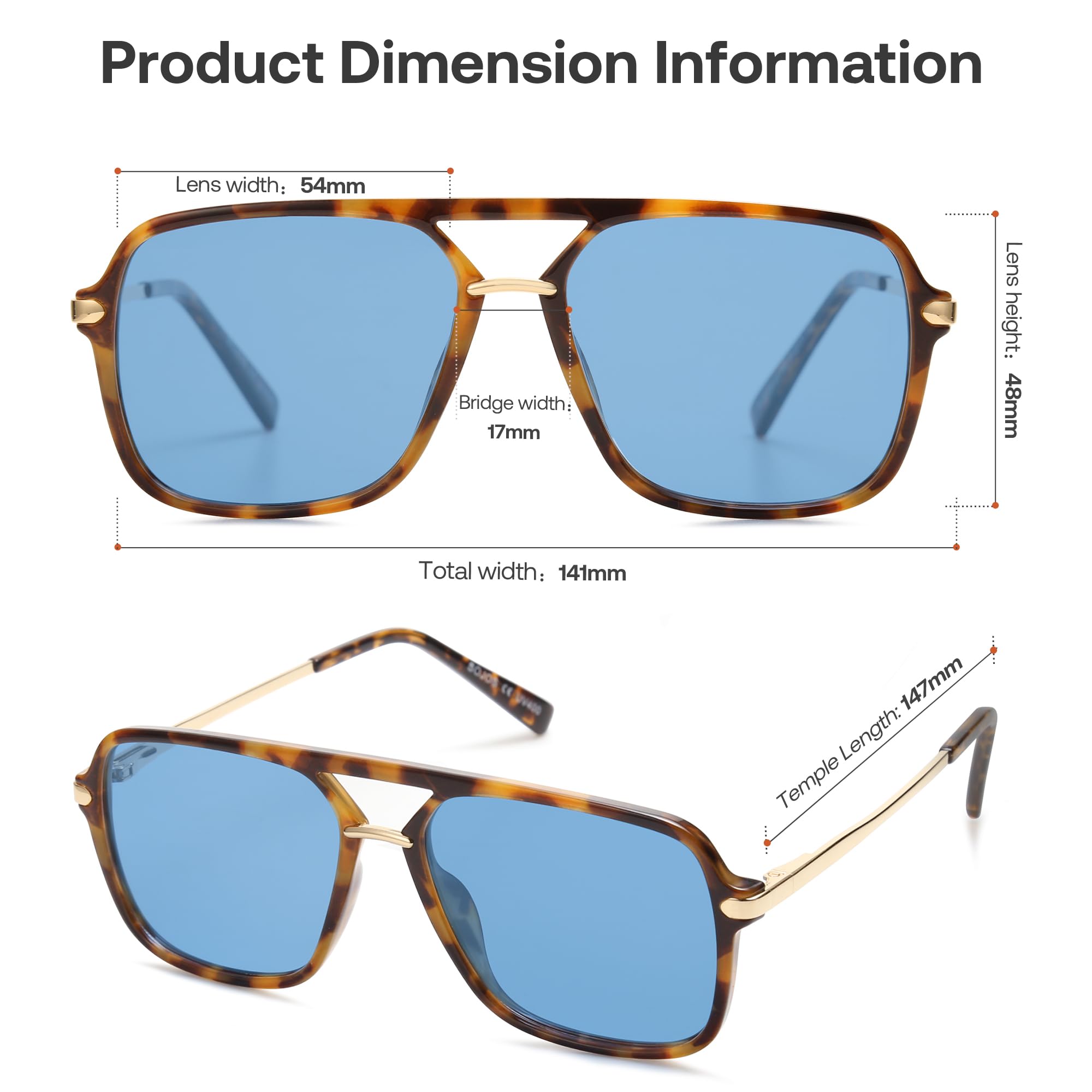SOJOS Sunglasses for Women & Men, Square, Retro, Polarized Lens, Trendy Aviator, 90s Shades (SJ2229, Brown Tortoise Blue)