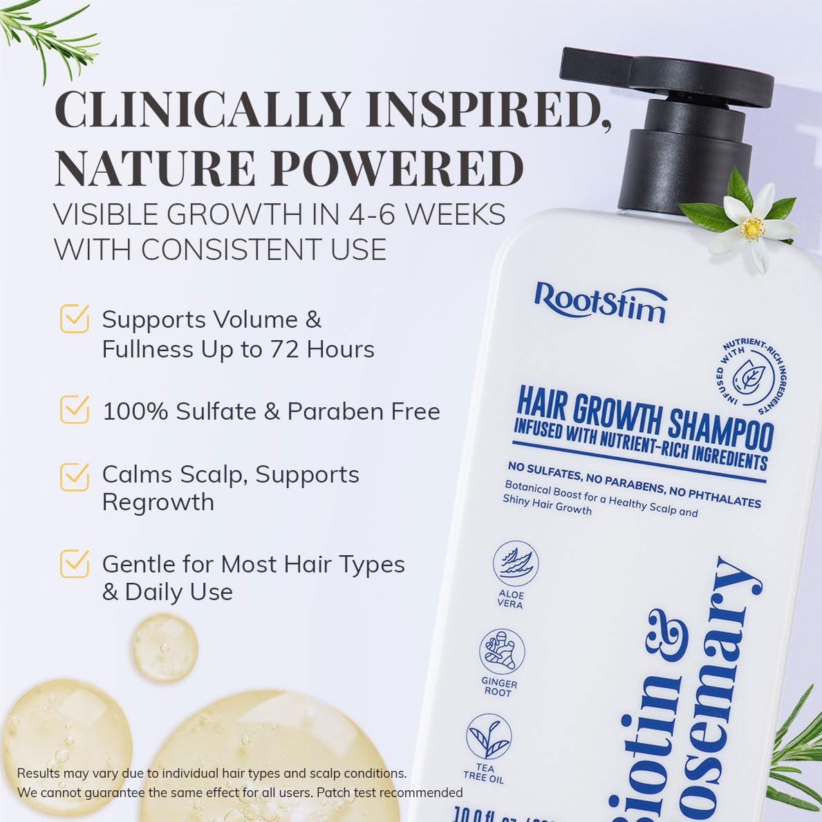 RootStim Biotin & Rosemary Shampoo for Hair Growth - Hair Loss Shampoo with Saw Palmetto Ginger Caffine Supports Thicker-Looking Hair Sulfate Free 10 fl oz Each, Pack of 2