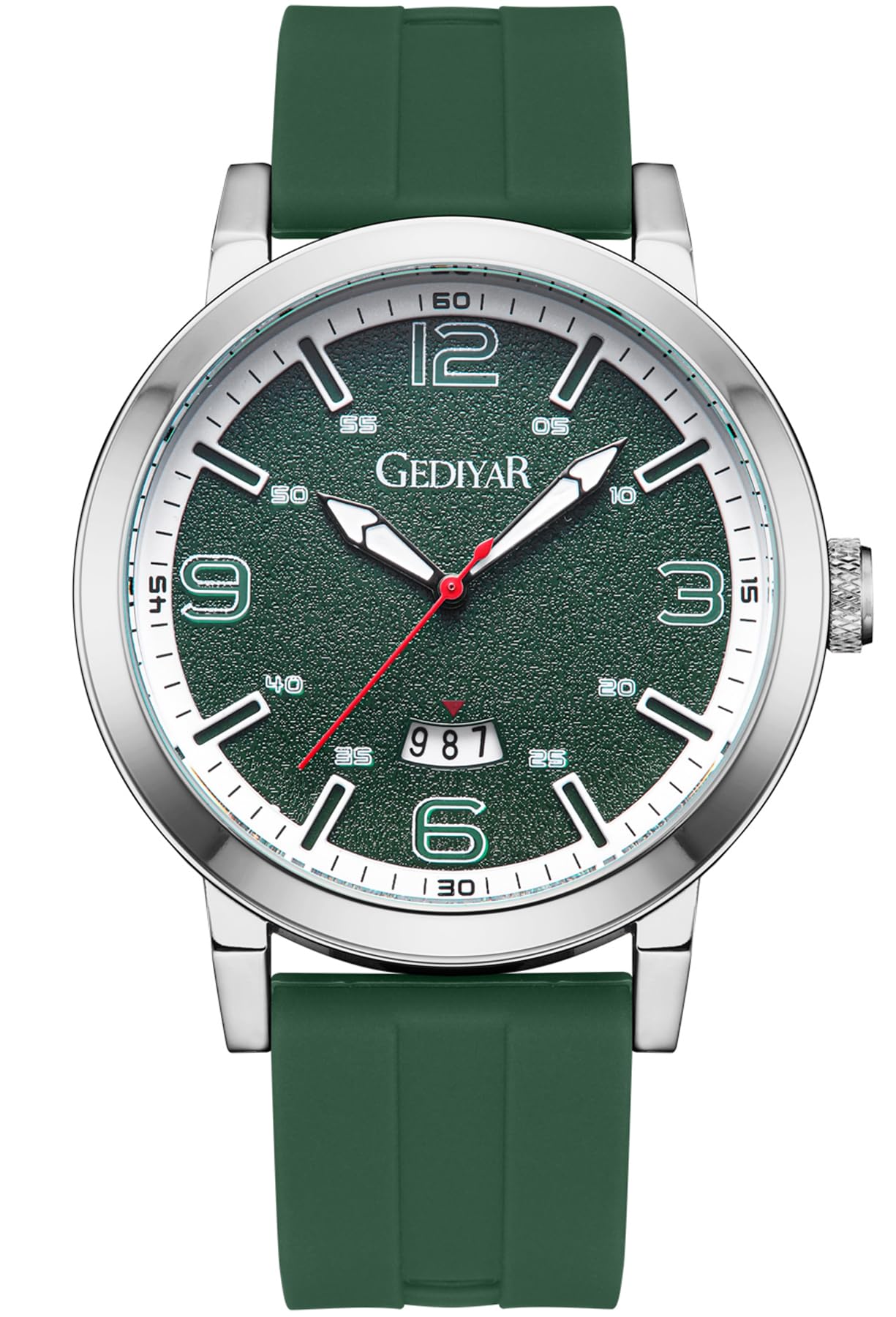 GEDIYAR New Men Sports Watch with Quartz Silicone Band Date Display Waterproof Analog Wrist Watches for Mens (G690 Green)