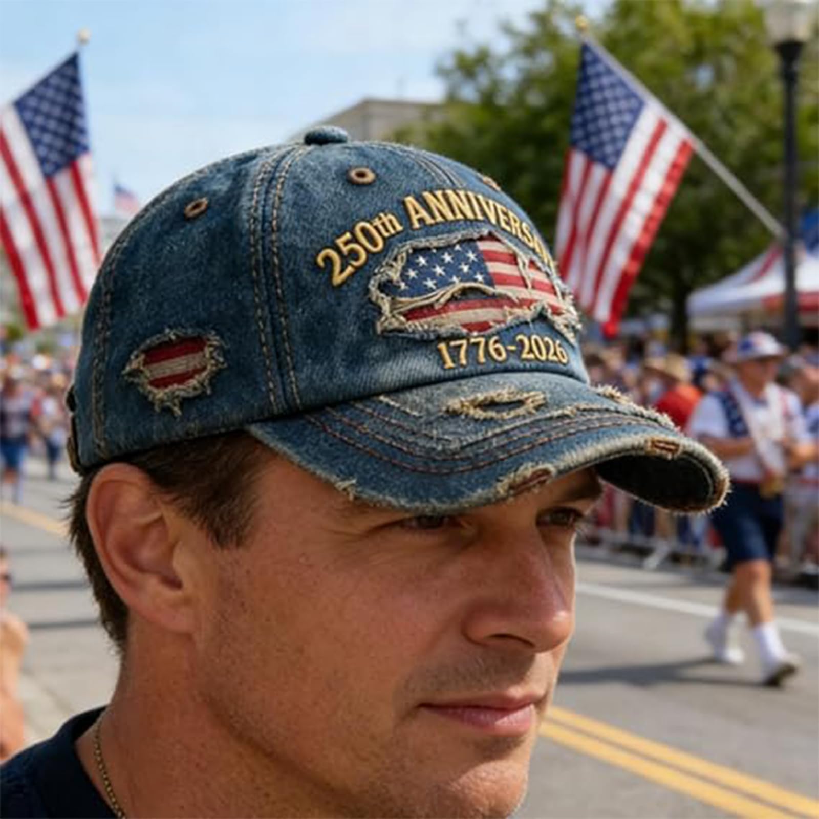 LDLXLHTE USA 250th Anniversary Distressed Casual Cap, 1776-2026 Commemorative Adjustable Baseball Cap for Veterans (C)