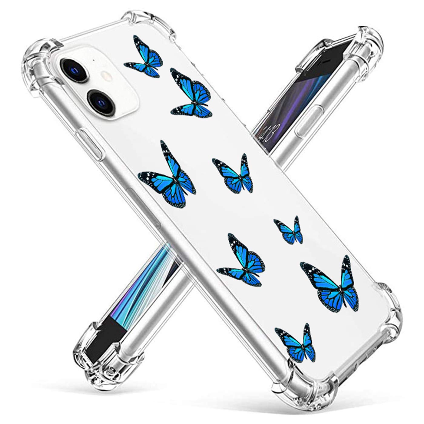 wzjgzdly Butterfly Clear Case Compatible with iPhone 11, Cute Case for Women Slim Soft Slip Resistant Protective Phone Case for iPhone 11 6.1 inch - Blue