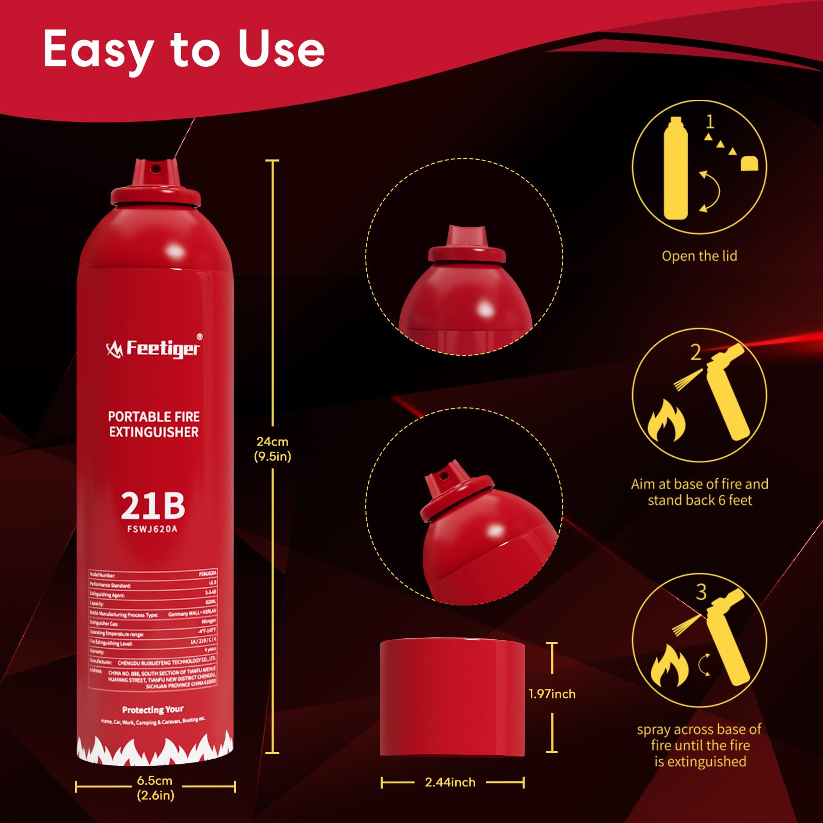 Fire Extinguisher 2 Pack, Small Water Based Agent Fire Extinguishers for The House, Mini Fire Extinguisher for Boat Home Car Kitchen Truck Camping, Can Prevent Re-Ignition. -4°F-140°F Storage (620ml)