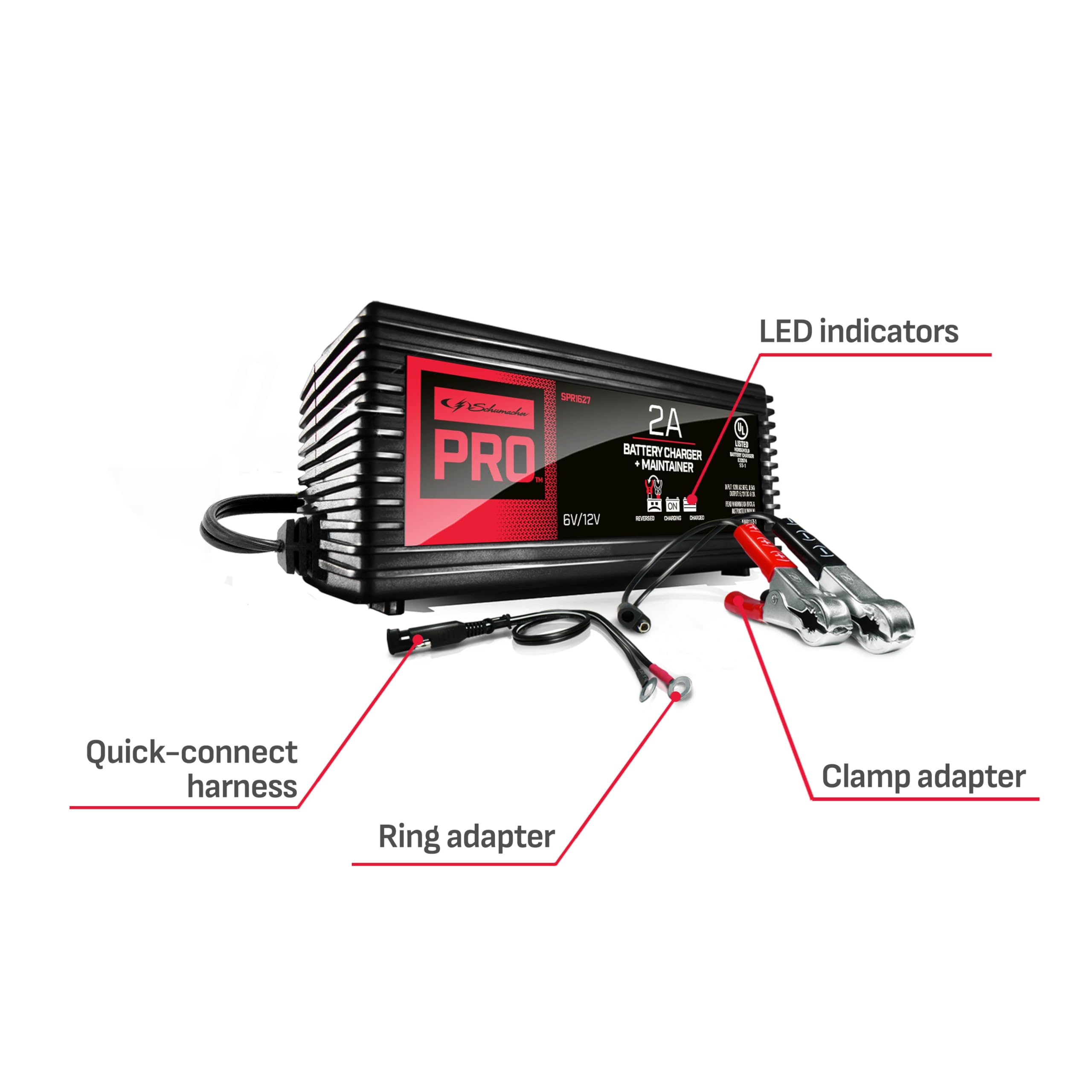 Schumacher Electric Pro 3-in-1 Battery Charger, Maintainer, and Desulfator, SP1297 Fully Automatic - 2 Amp, 6 Volt and 12 Volt - for Motorcycle, Power Sport, Car, and Marine Batteries