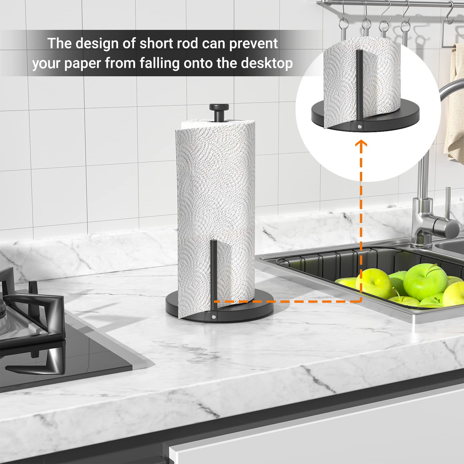 Swaitee Paper Towel Holder Countertop, Paper Towel Stand with Ratchet System for Kitchen Bathroom, One-Handed Tear Paper Stainless Steel Paper Towel Holder with Suction Cups