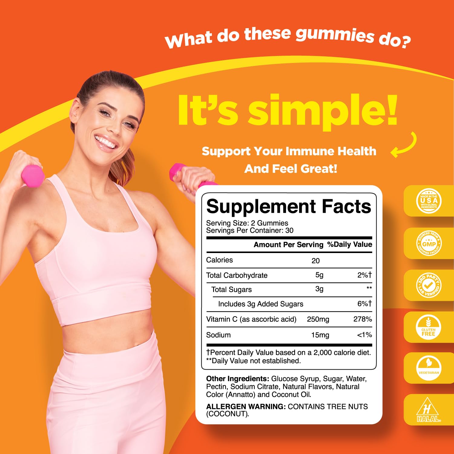 Natural Vitamin C Gummies for Adults - High Potency Vitamin C Immune Support Gummies - Ascorbic Acid Chewable Vitamin C Gummies Immune Booster for Adults with Powerful Brain Vitamins Supplements