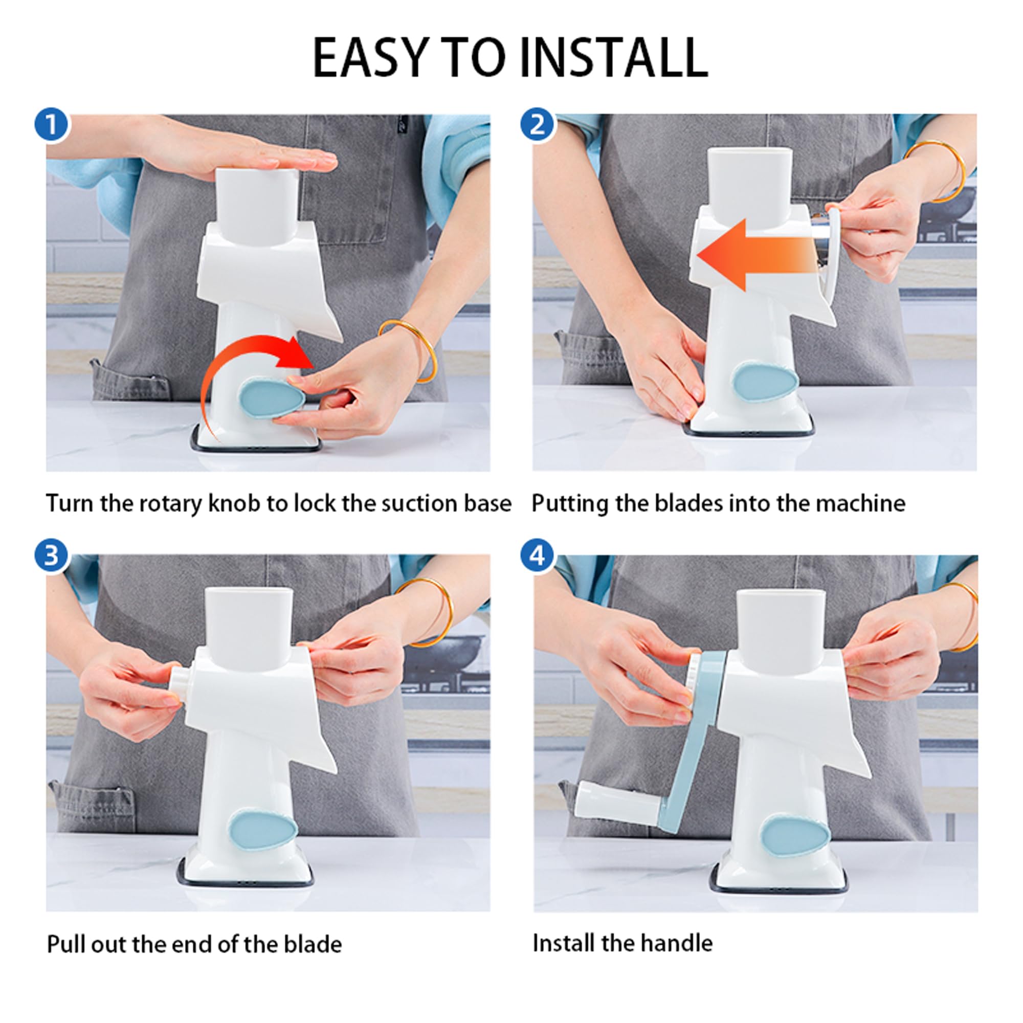 EDEFISY Cheese Grater Hand Crank Rotary Vegetables Shredder with Handle, 3-in-1 Graters with Interchangeable Blades and Strong Suction Base Multifunctional Slicer for Kitchen