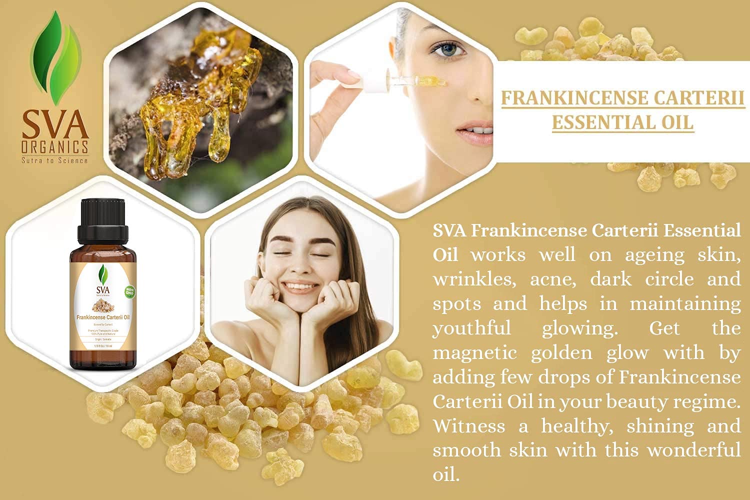 SVA Frankincense Essential Oil – 1/3 Fl Oz – 100% Natural Boswellia Carterii Oil - for Diffuser, Hair Care, Face, Skin Care, Aromatherapy, Scalp and Body Massage, Soap and Candle Making