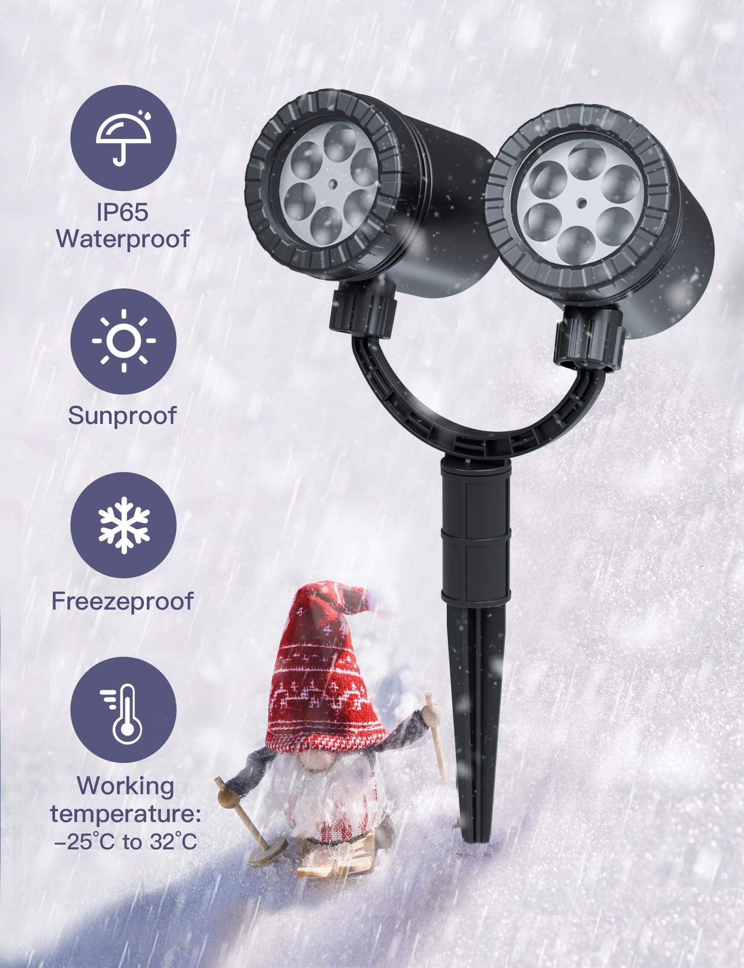 Christmas Double Head Snowflake Projection Lights, ZBPP Outdoor LED Christmas Lights IP65 Waterproof, Rotating Snow Lamp Brighter LED Landscape for Xmas Holiday Party Decoration