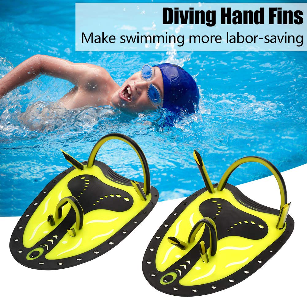 Swim Paddles, Swimming Paddles, Swimming Gear, Swim Fin Adjustable Flippers for Swimming Training Hand Fins Flippers Flat Paddles Swim Flippers for Kids Children Men Women (Yellow S)