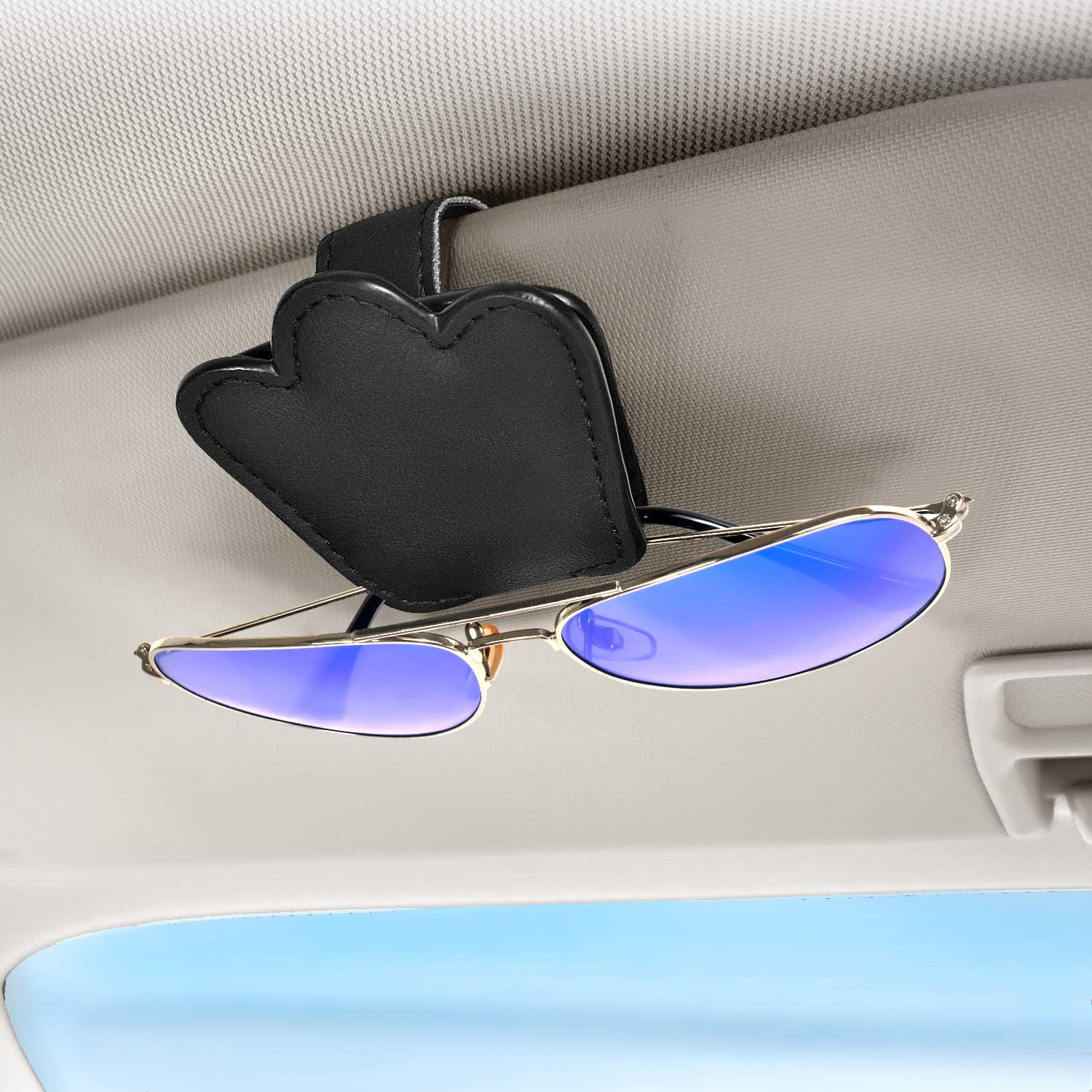 Aukmak 2Pcs Sunglasses Holder for Car Visor Sunglass Clip Magnetic Sun visor Eyeglass Holders Sunglasses Case Car Accessories Black