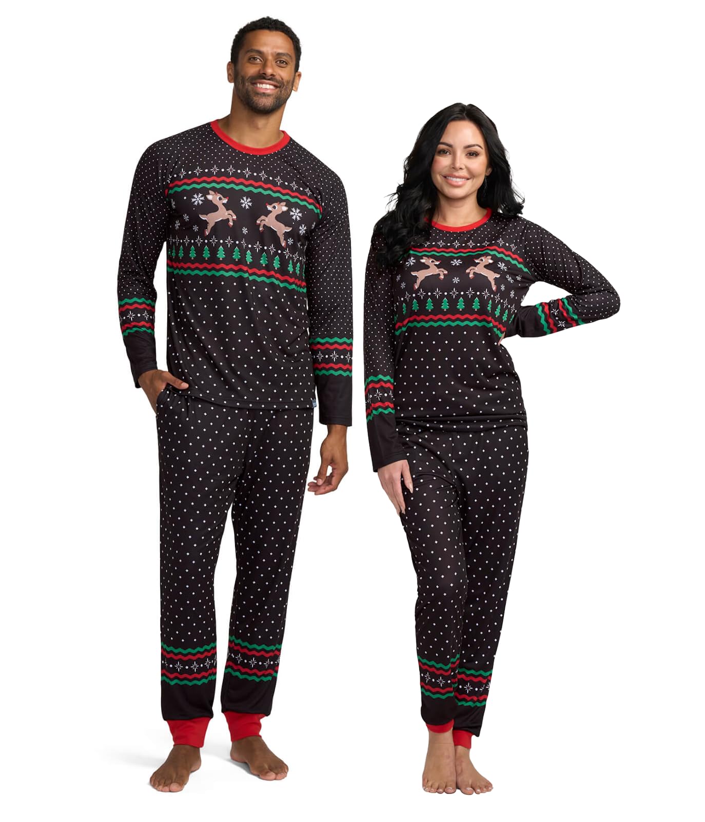 Tipsy Elves Christmas Black Fair Isle Rudolph Pajama Set Size X-Large