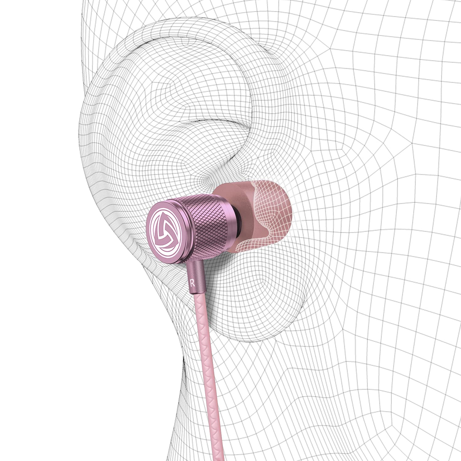 LUDOS Ultra Wired Earbuds in-Ear Headphones, 5 Years Warranty, Earphones with Microphone, Noise Isolating Ear Buds, Memory Foam for iPhone, Samsung, School Students, Kids, Women, Small Ears - Pink