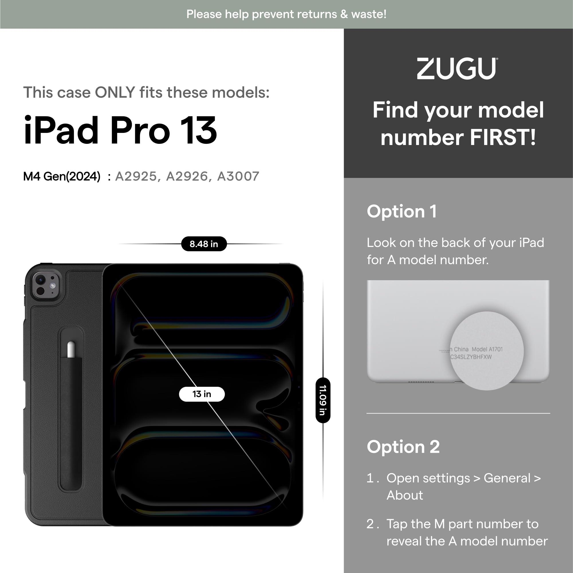 Zugu Case for iPad Pro 13 (M4) 2024, Slim Protective Cover with Apple Pencil Holder, Auto Wake/Sleep, Multiple Viewing Angles, iPad Pro 13 Inch Cover, Phone Protectors, Black