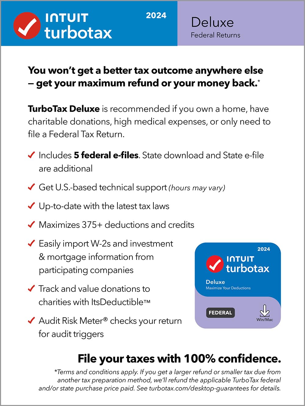 TurboTax Deluxe 2024 Tax Software, Federal Tax Return [PC/MAC Download]