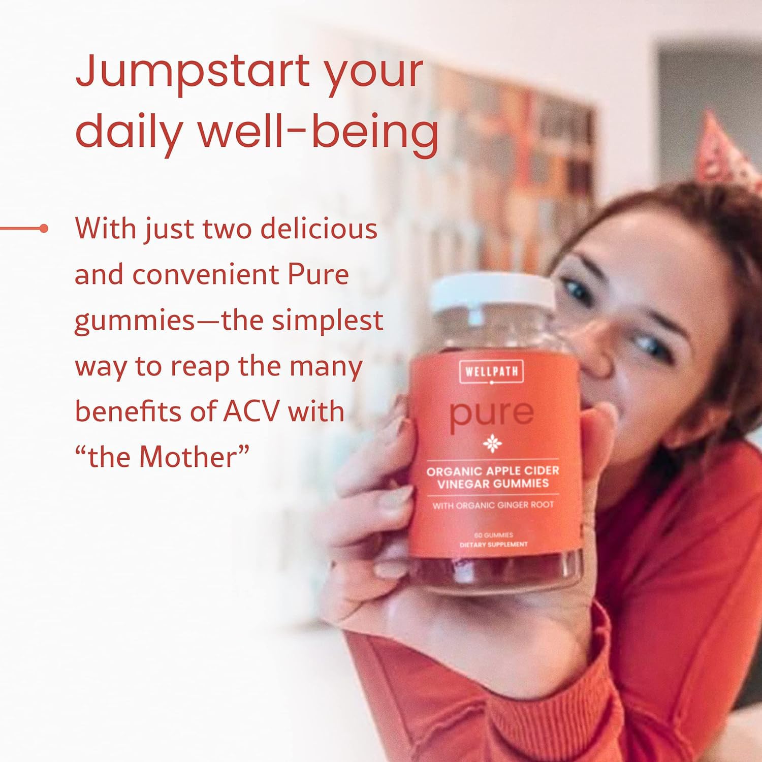 WellPath Organic Apple Cider Vinegar Gummies with The Mother - USDA Organic ACV Gummies - Ginger & Apple Cider Vinegar with Mother for Gut Health - Vegan, Non-GMO, 60 Ct by Pure