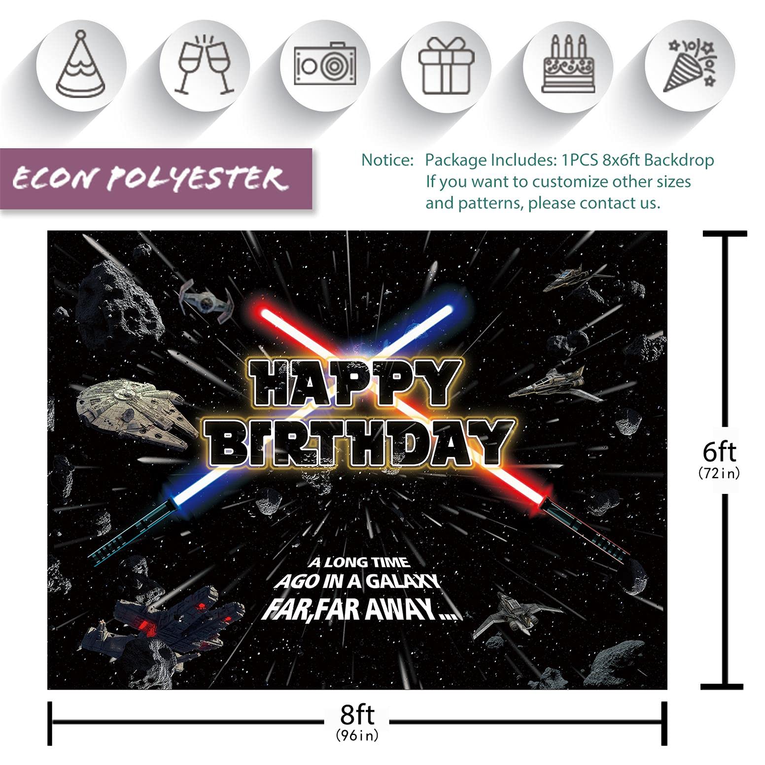 Seasonwood 8x6ft Fabric Star Themed Birthday Party Backdrop for Boys Kids No Wrinkles Galaxy Universe Wars Photography Background Baby Shower Decorations Cake Table Banner Photo Booth Props Supplies