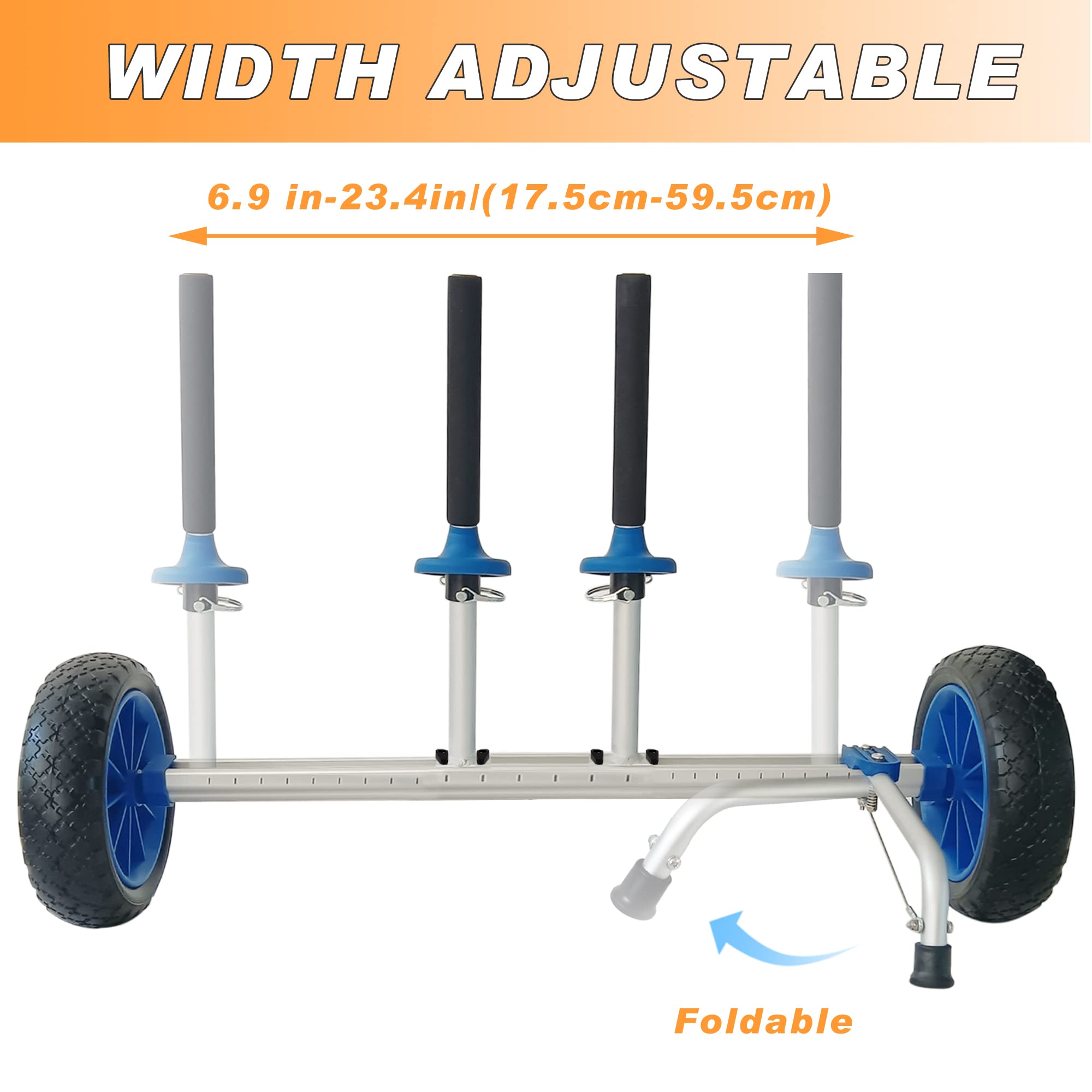 Newcod Sit on Top Kayak Cart Dolly with Large Airless Wheels, Quick-Detachable and Width Adjustable, Suitable for Kayaks Canoes with Scupper Holes