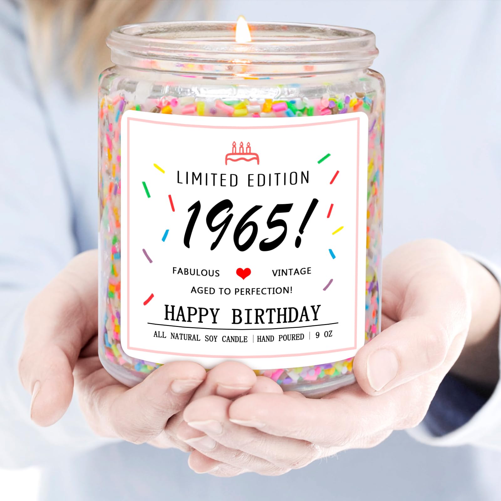 Homsolver 60th Birthday Gifts for Women Ideas, Happy 1965 60th Birthday Candle Gifts-Limited Edition 1965 Handmade Candles (Vanilla Birthday Cake Scent with Sprinkles)