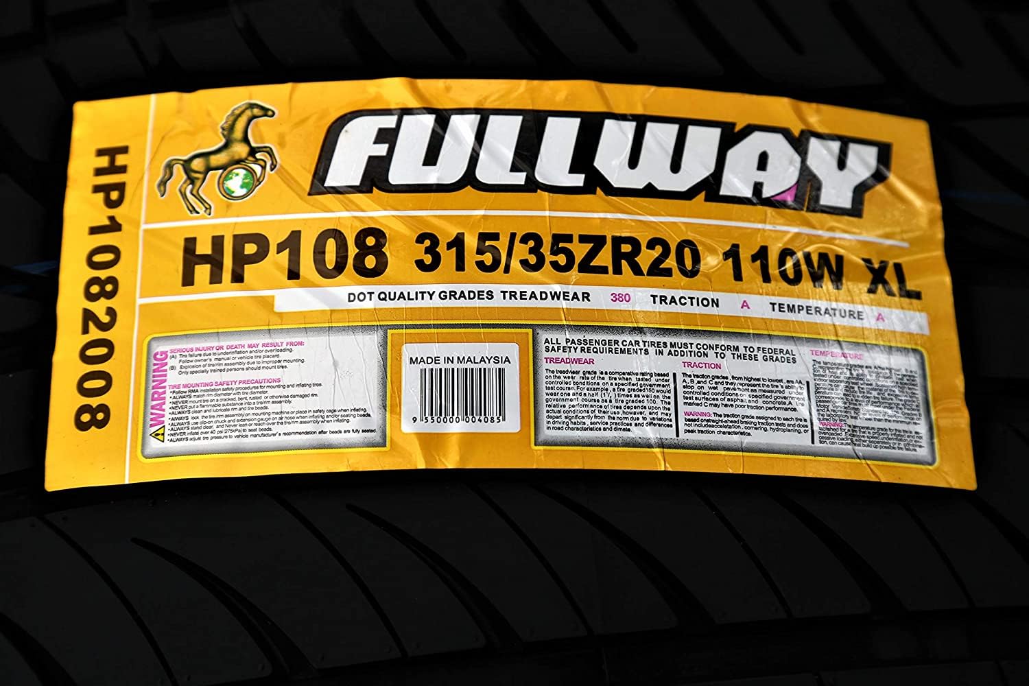 Set of 2 (TWO) Fullway HP108 All-Season Truck/SUV High Performance Radial Tires-315/35R20 315/35ZR20 315/35/20 315/35-20 110W Load Range XL 4-Ply BSW Black Side Wall UTQG 380AA