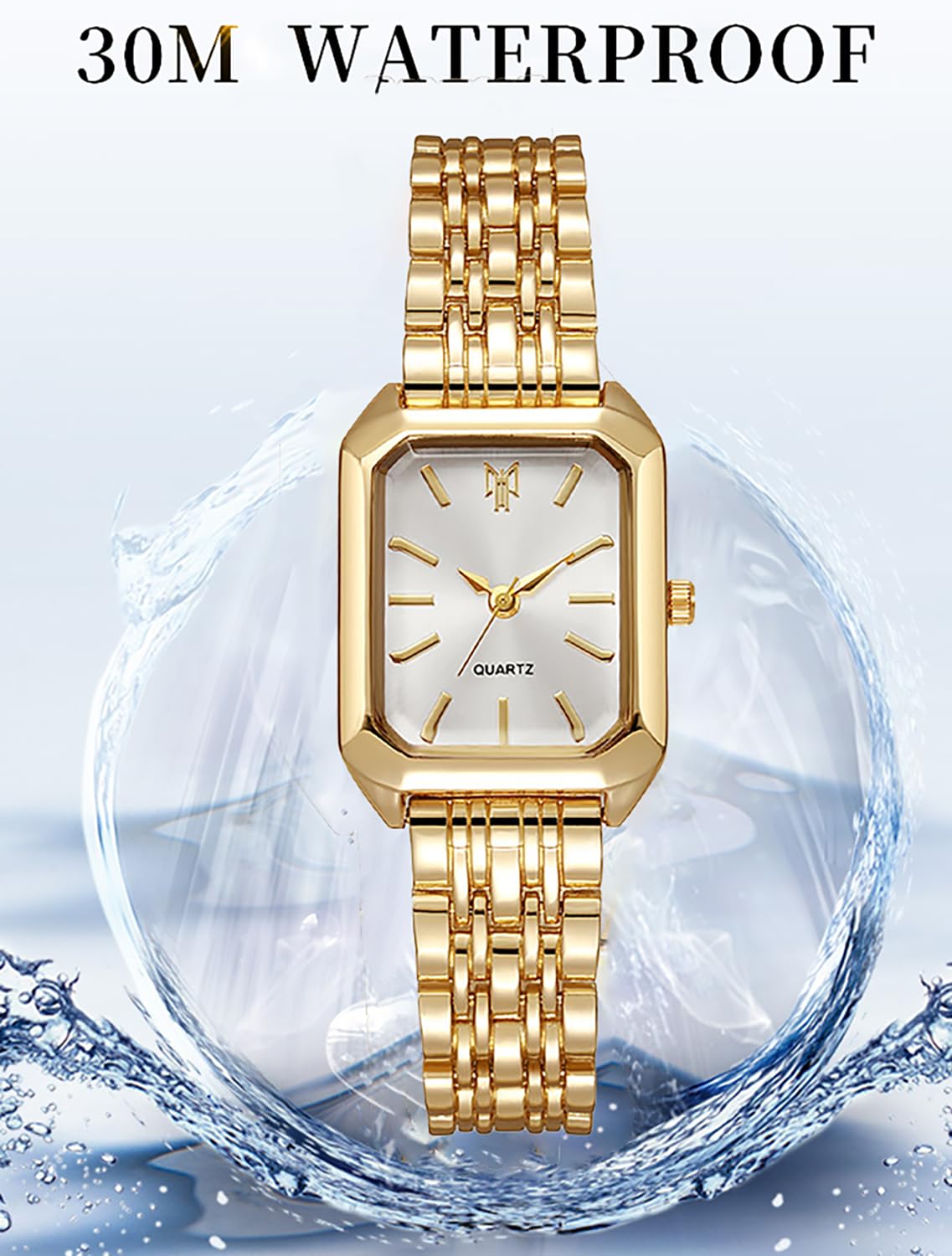 BESTKANG Watches for Women Wrist Watches Steel Strap Womens Watch Casual Fashion Simple Square Quartz Wristwatch (Gold-White)
