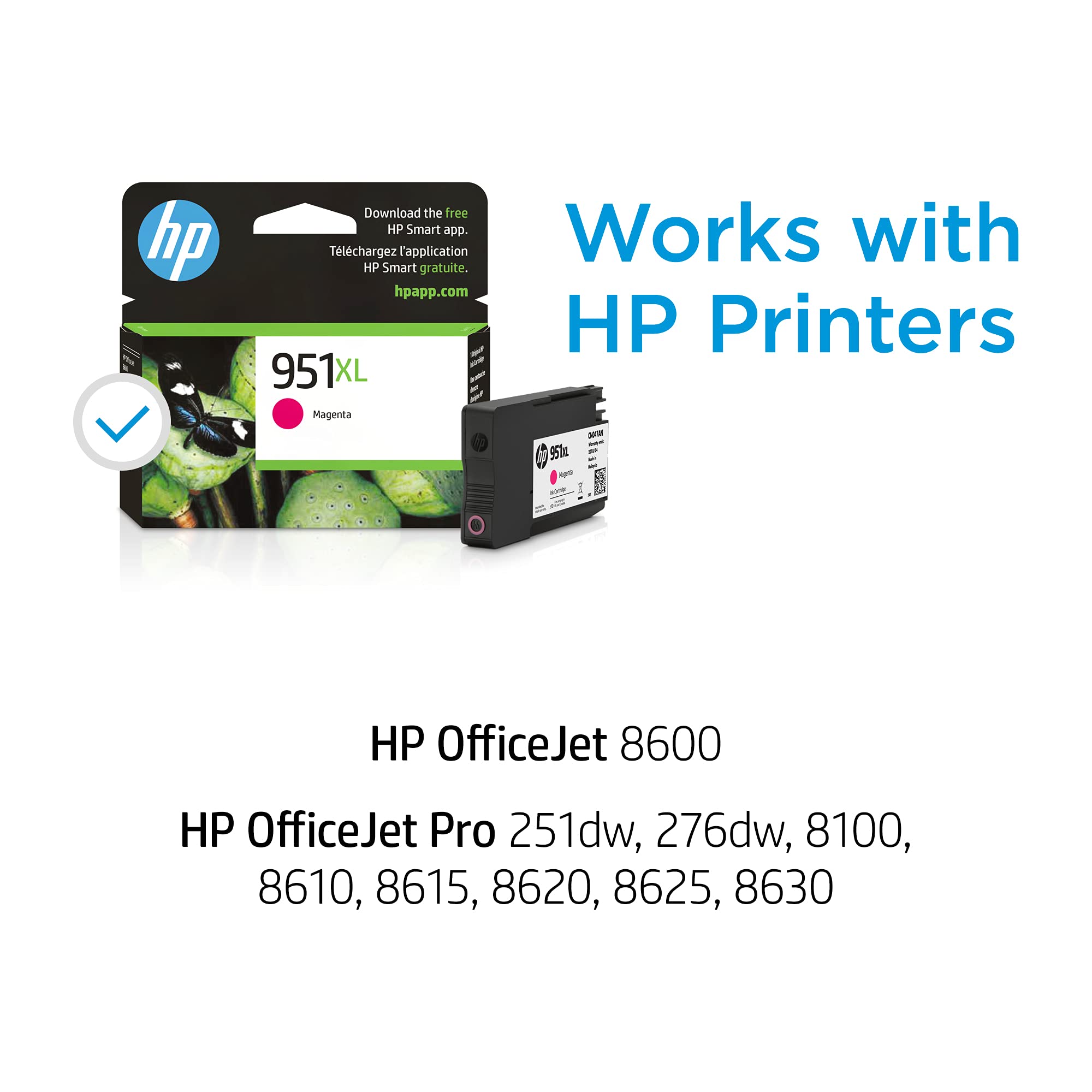 HP 951XL Magenta High-yield Ink Cartridge | Works with HP OfficeJet 8600, HP OfficeJet Pro 251dw, 276dw, 8100, 8610, 8620, 8630 Series | Eligible for Instant Ink | CN047AN