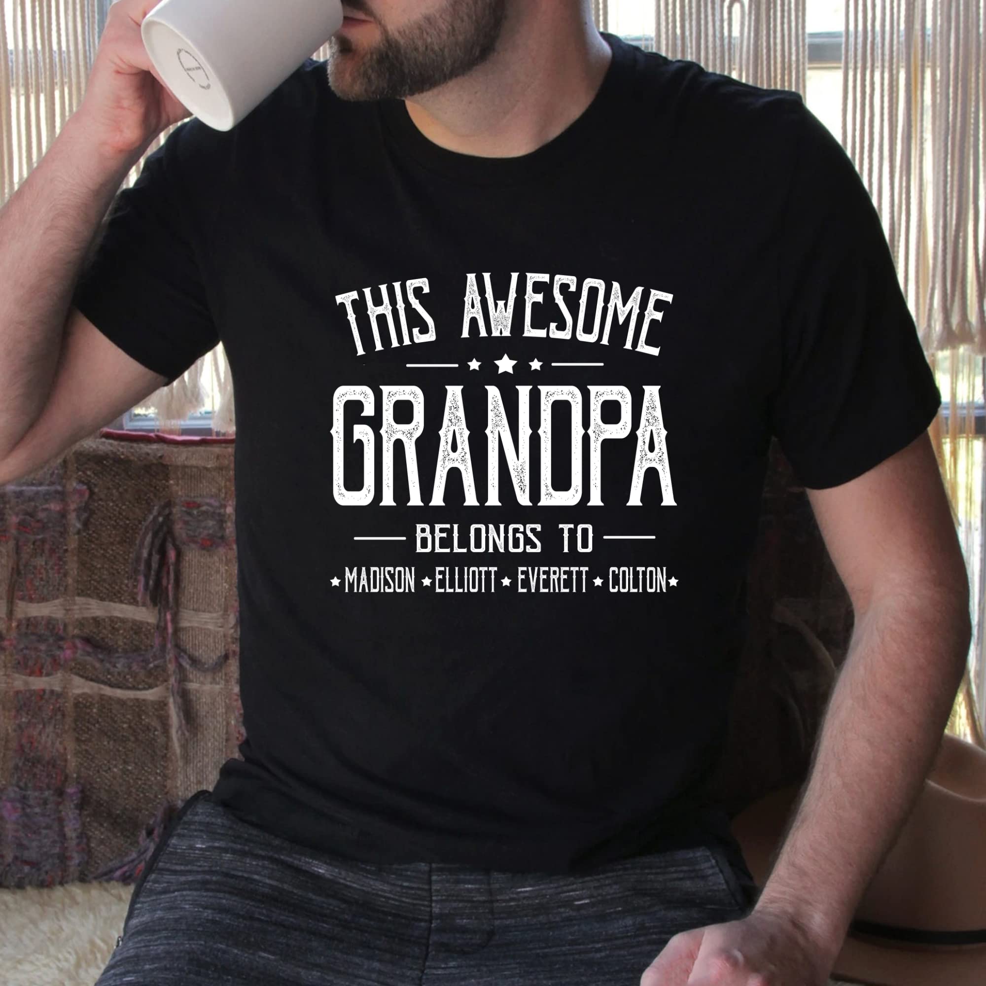 Personalized Grandpa Shirt - This Awesome Grandpa Belongs to Kids Name Tee, Grandpa Gifts, Customized Grandpa Shirts for Men, Fathers Day Birthday Gifts for Grandpa, Gifts from Grandson Granddaughter