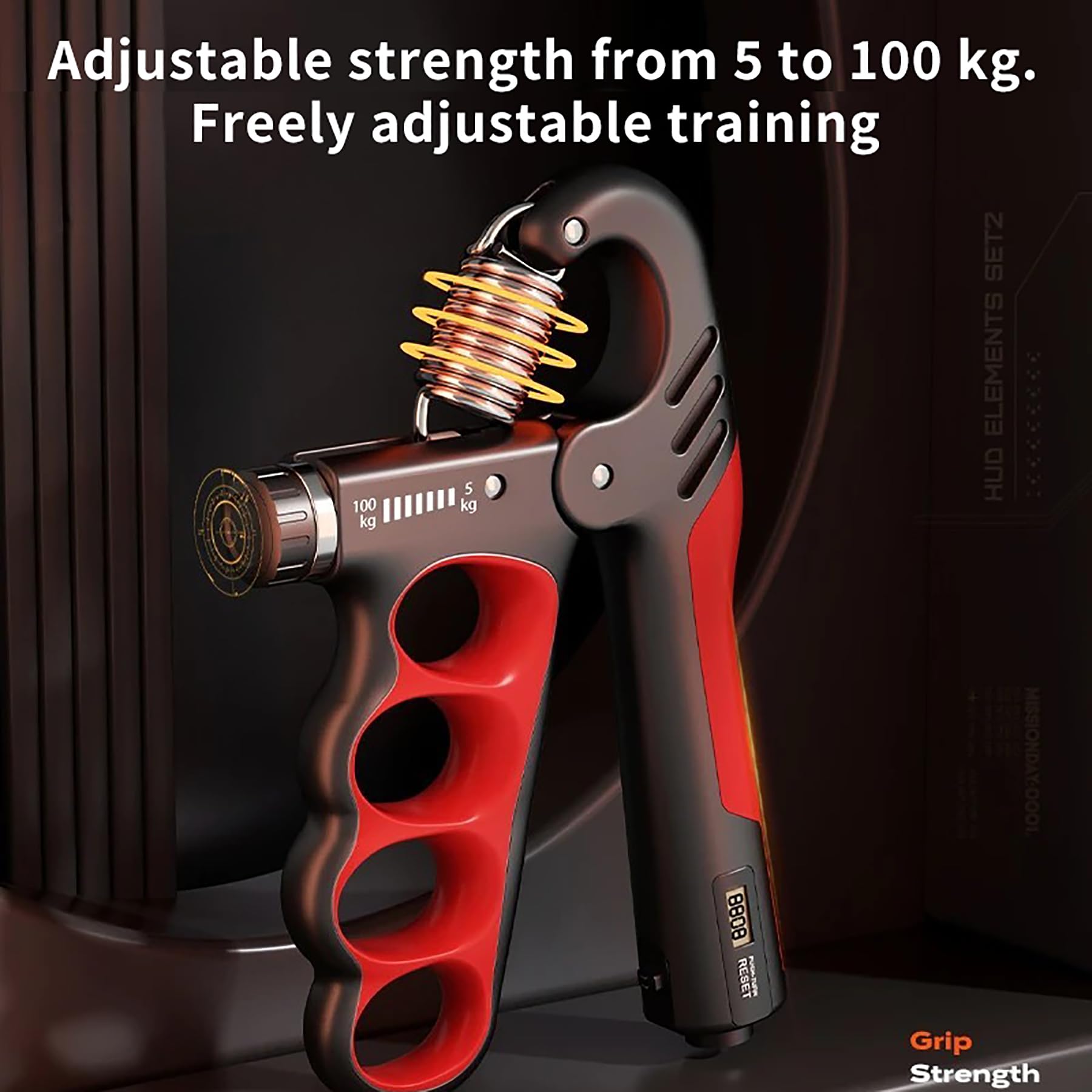 Hiyoga Grip Strength Trainer, Hand Grip Strengthener with Adjustable Resistance 11-220Lbs(5-100KG), Automatic Counter, Ergonomic Design, Forearm Strengthener for Musicians Athletes and Injury Recovery(Red)