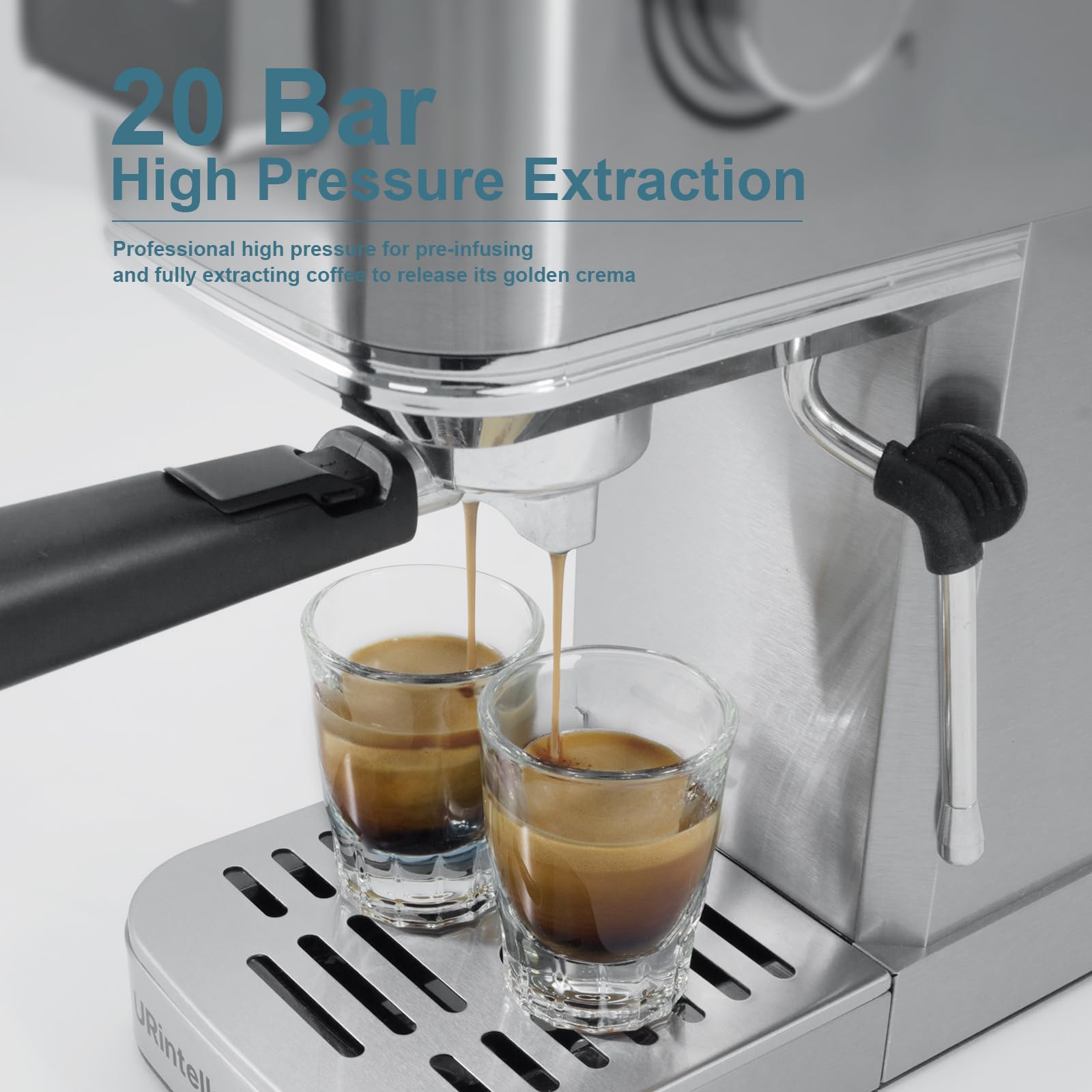 URintells Cuising Espresso Machine 20 Bar, Touch Screen Espresso Maker with Americano, Coffee Machine with Steam Milk Frother, Stainless Steel Cappuccino Latte Machine for Cold Brew Home Gifts