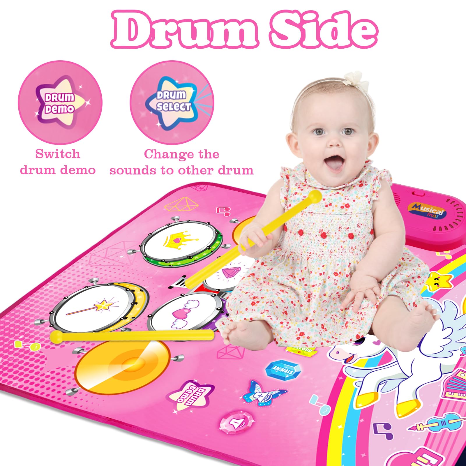 Toys for 1 Year Old Girl Gifts: Baby Musical Mat Toddler Toys Age 1-2 - 3 in 1 Piano Drum Animal Touch Unicorn Toys - Infant Music Toy 12-18 Months Babies Birthday Gifts for 1 2 3 Year Old Boys Girls