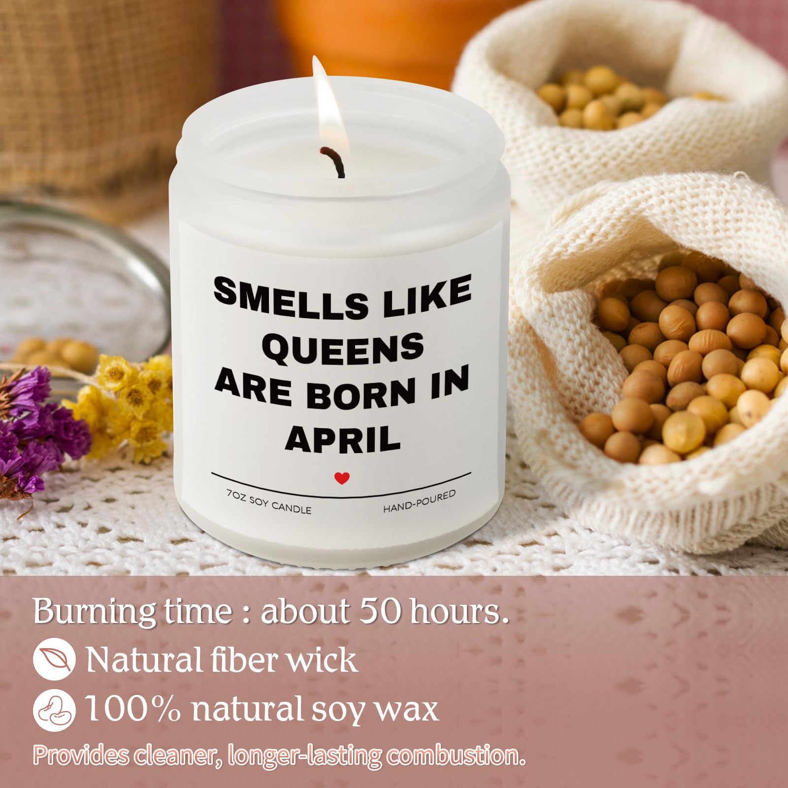 Aremdys Birthday Gifts for Women, April Candle for Queens are Born in April, 30th 40th 50th 60th 70th Happy Bday Gifts Idea for Women Sister Mom Friend from Men Sister Son Friends, 7OZ Scented Candle