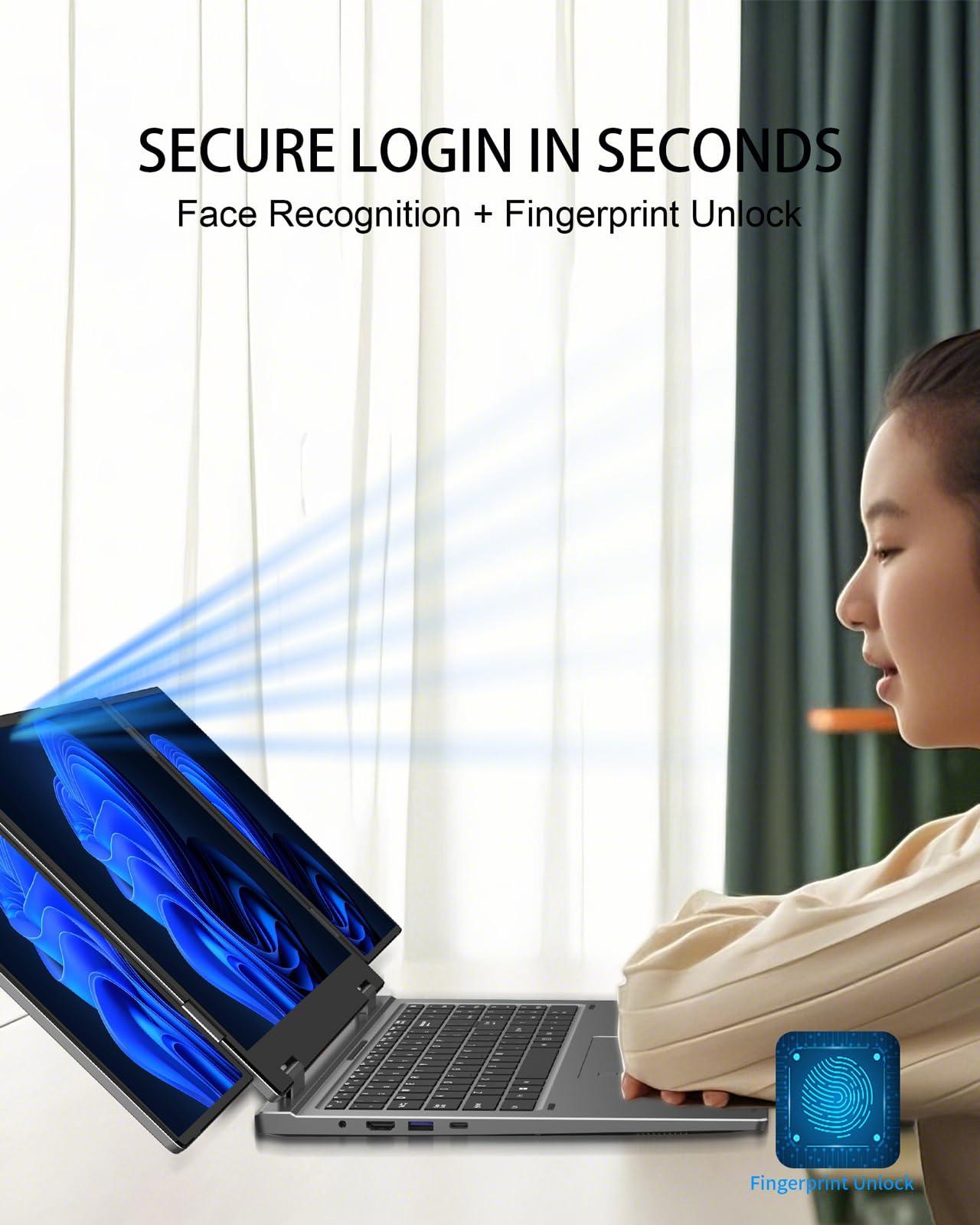 KOOFORWAY Triple Screen Laptop, 16" Main + Dual 10.5" Monitors, Core i7-12700H, 32GB RAM, 2TB SSD, Win 11 Pro, Wi-Fi 5, BT 5.0, Face & Fingerprint Unlock, USB-C, HDMI