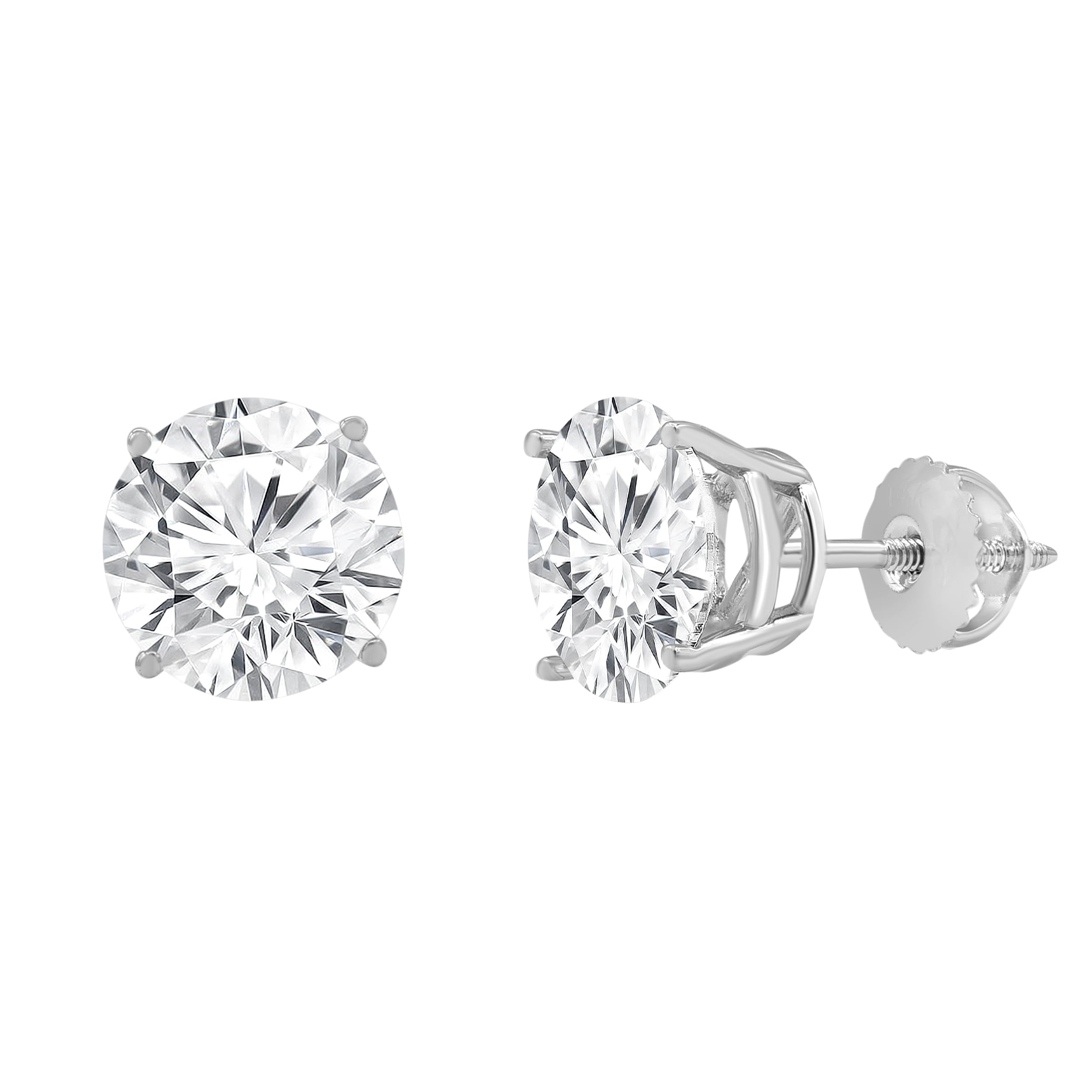 Beyond Brilliance 4 Carat Solitaire Diamond Stud Earrings for Women | Round Cut Lab Grown Diamond | 14K White Gold Earrings with Screw Back | Fine Jewelry for Her | Gift Box Included