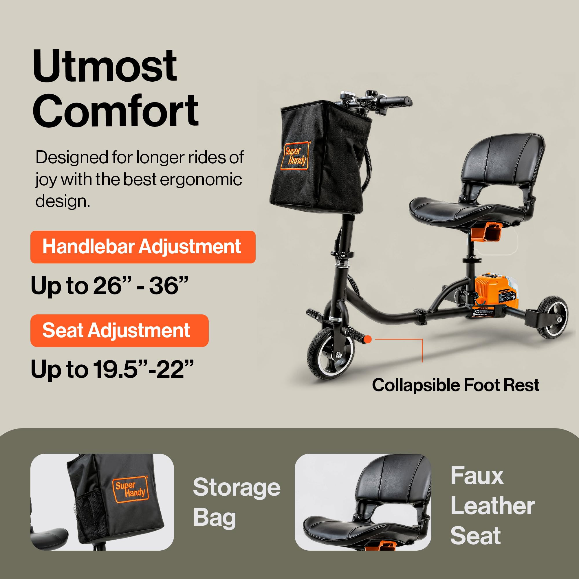 SuperHandy Passport Mobility Scooter for Adults - Foldable, 3 Wheel, Airline Travel Friendly - 6.5 Mile Range, 48V 2Ah Li-Ion Swappable Battery System (1 Li-Ion Battery)