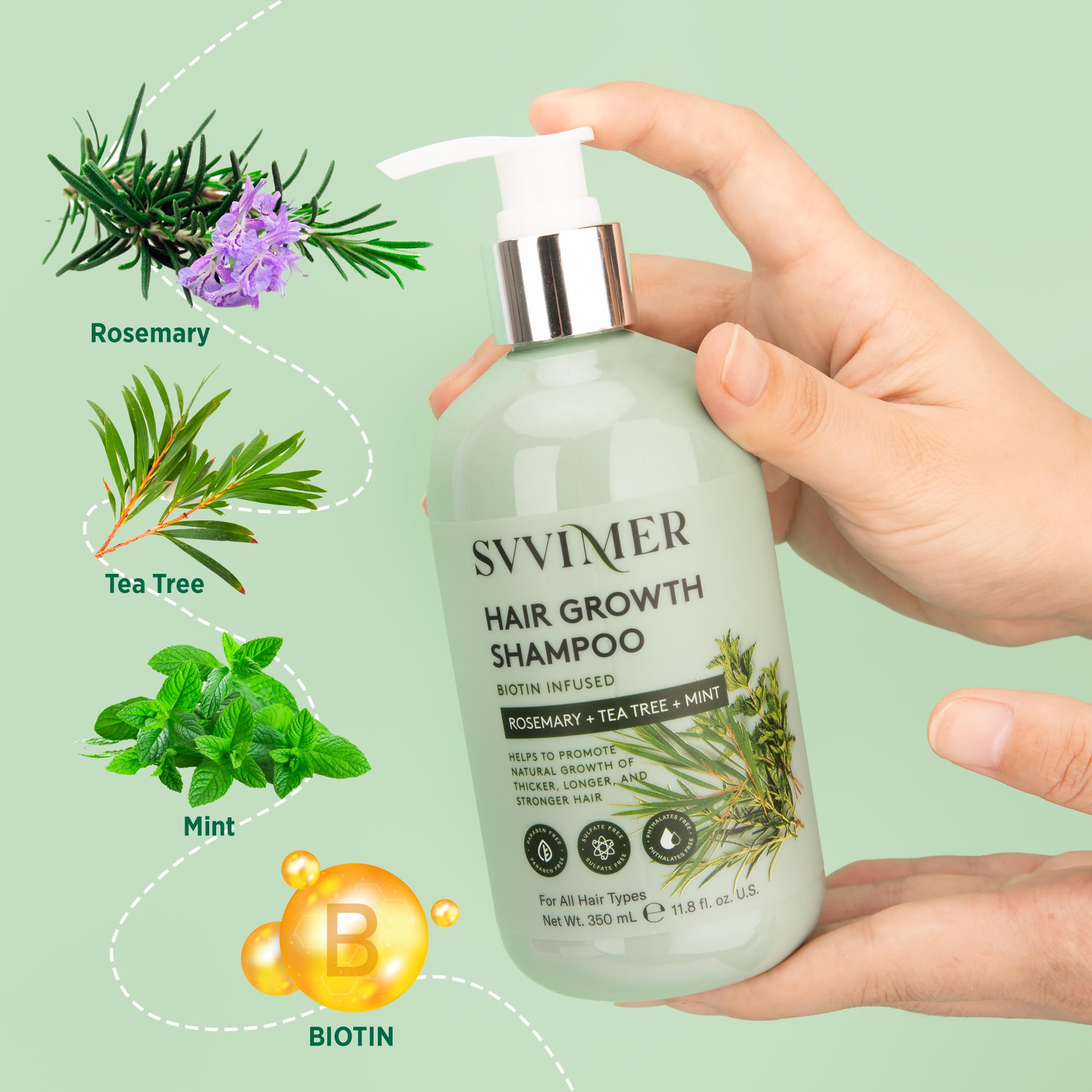 Svvimer Rosemary Hair Growth Shampoo: Thickening and Regrowth Formula for Men & Women - Rosemary Mint Strengthening Shampoo with Tea Tree Oil Biotin - For Thinning Hair and Hair Loss 11.8 fl.oz