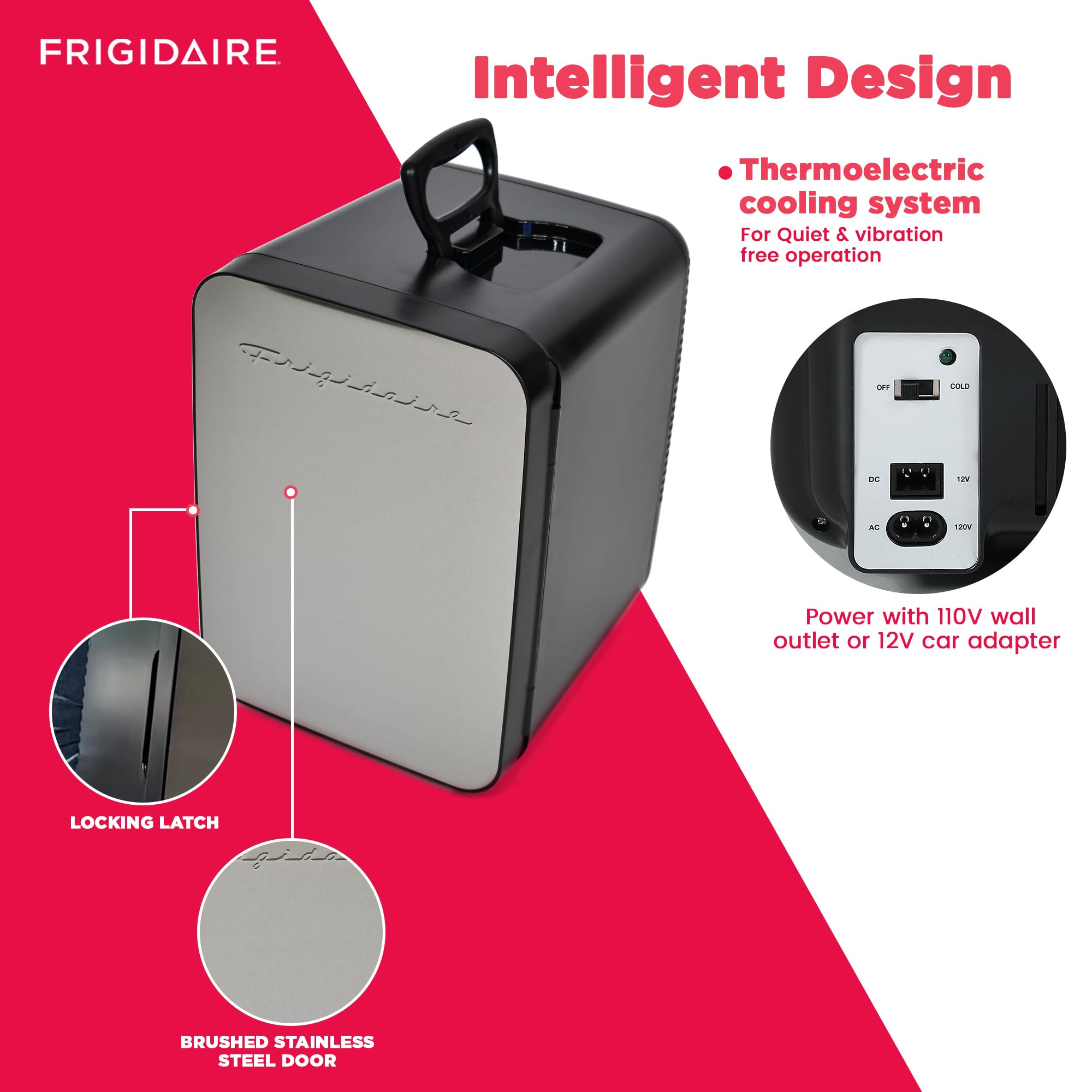 Frigidaire EFMIS188-SS 15 Can Mini Portable Fridge Cooler, 10L, 15-can Capacity, Brushed Stainless Rugged Finish