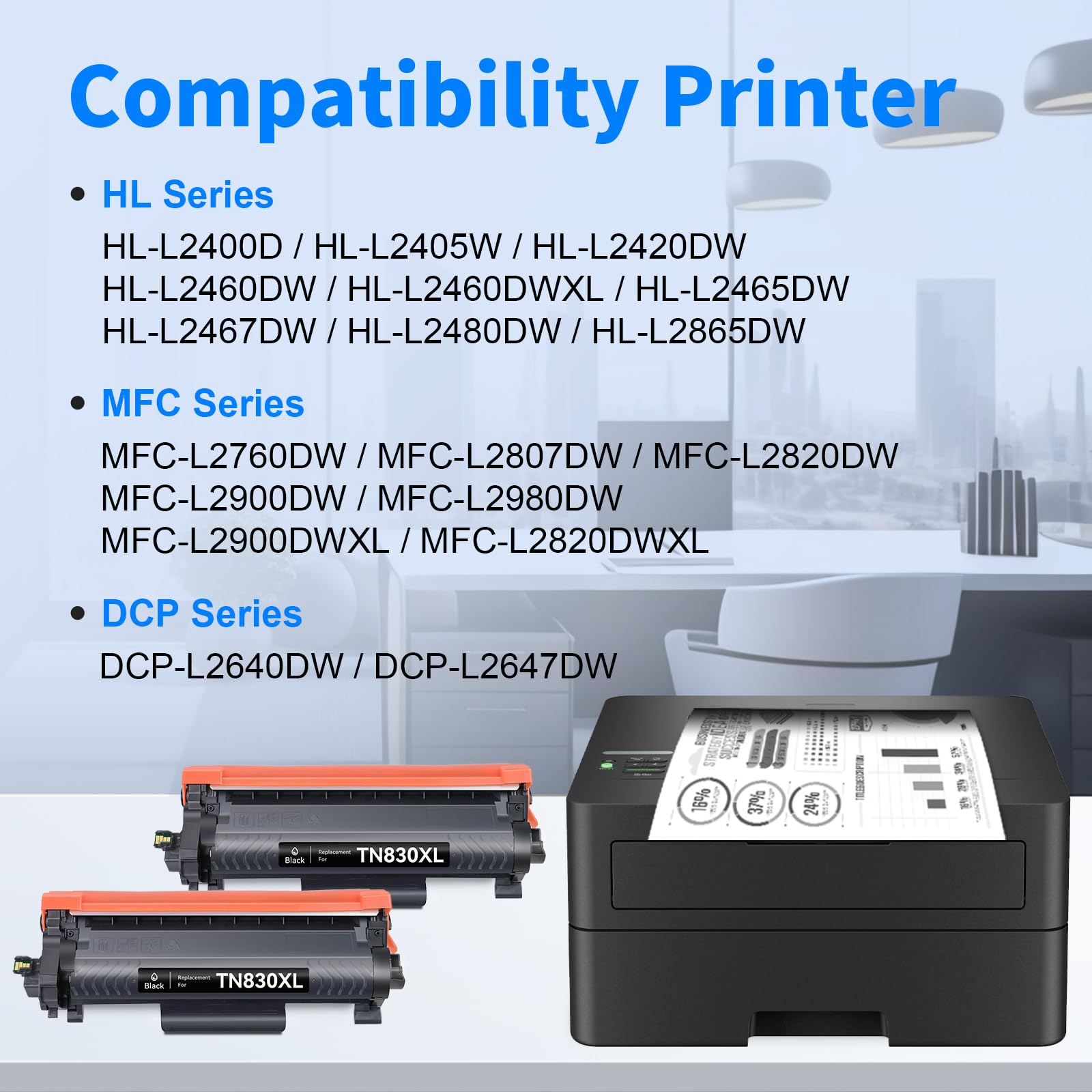 myCartridge Compatible Replacement for Brother TN830XL TN830 TN-830XL Toner for Brother Printer for HL-L2460DW DCP-L2640DW HL-L2405W MFC-L2820DW HL-L2400D HL-L2480DW MFC-L2820DWXL ,TN830XL 2PK