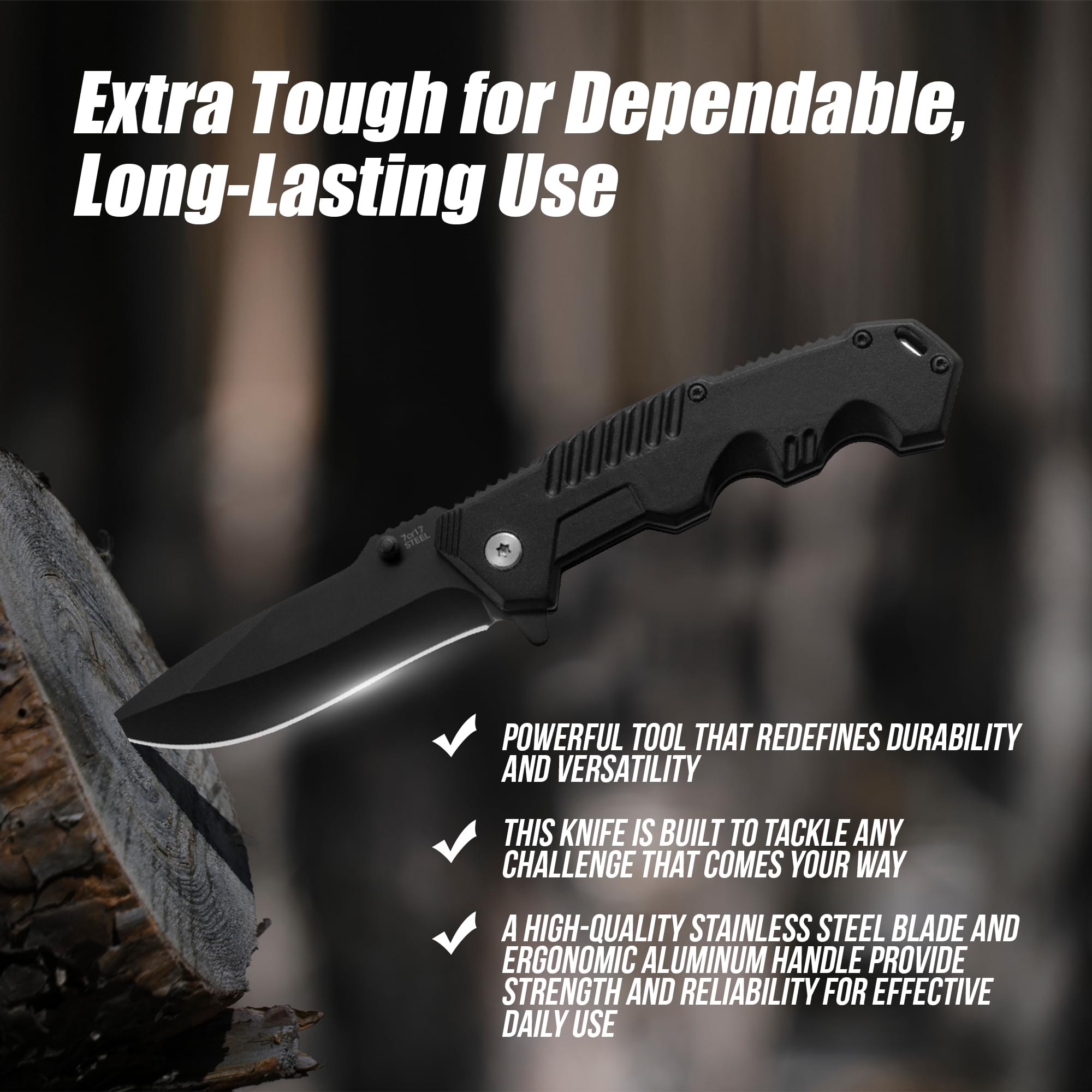 AOSILEY Pocket Folding Knife with Stainless Steel Point Lock Blade Knives and Lightweight Lockback Multi-Tool for Camping, Outdoor, Hunting，Survival and EDC