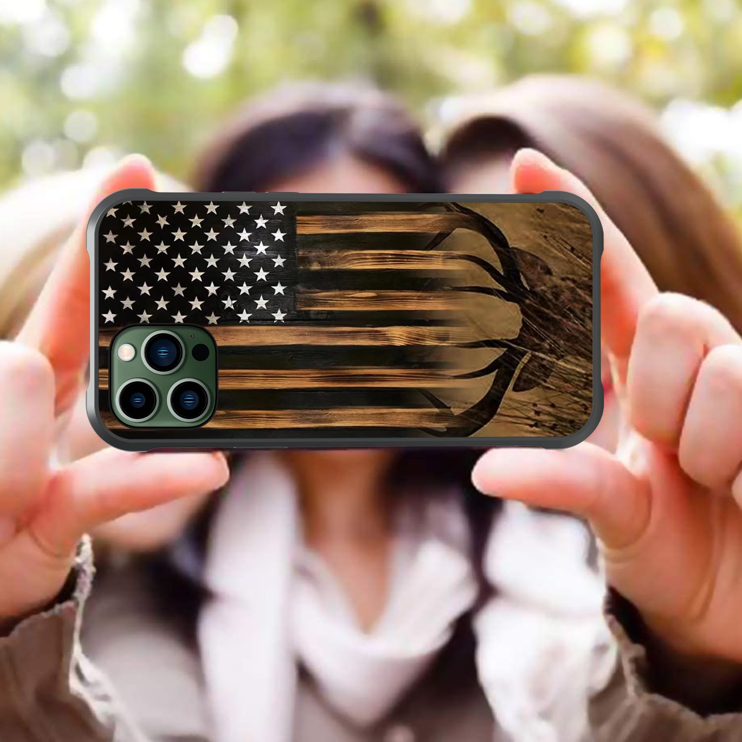 ZHUXUXITT Case for iPhone 11,Deer American Flag Case for iPhone 11 Design for Men Boys [Anti-Scratch] Non-Slip+Shockproof Rugged TPU Protective Case