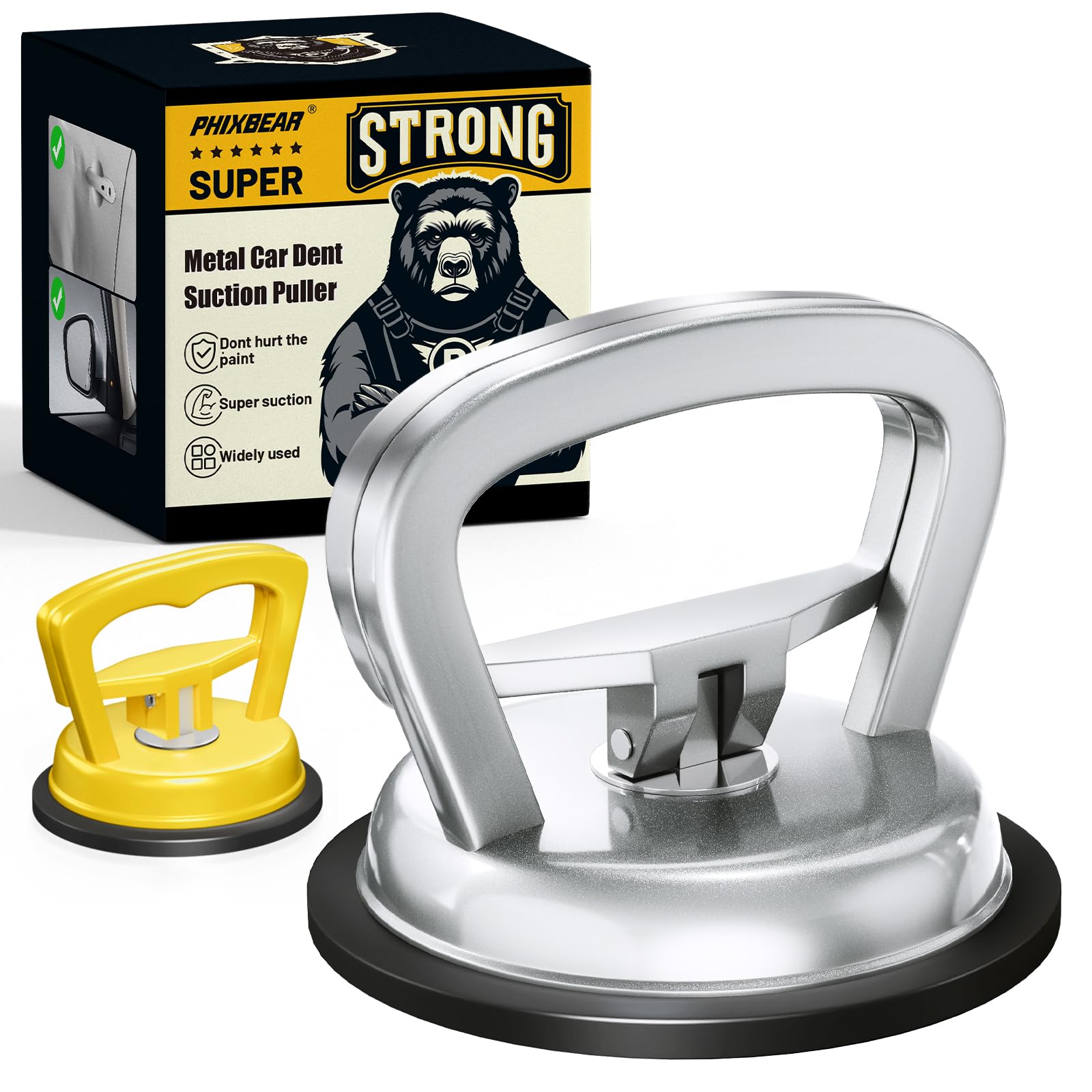 PHIXBEAR Powerful Metal Car Dent Suction Puller 2pcs, Aluminum dent Remover Tool for car,Paintless Dent Repair Durable Strong Suction Pad for Car Garage Door, Bumper, Glass Fridge