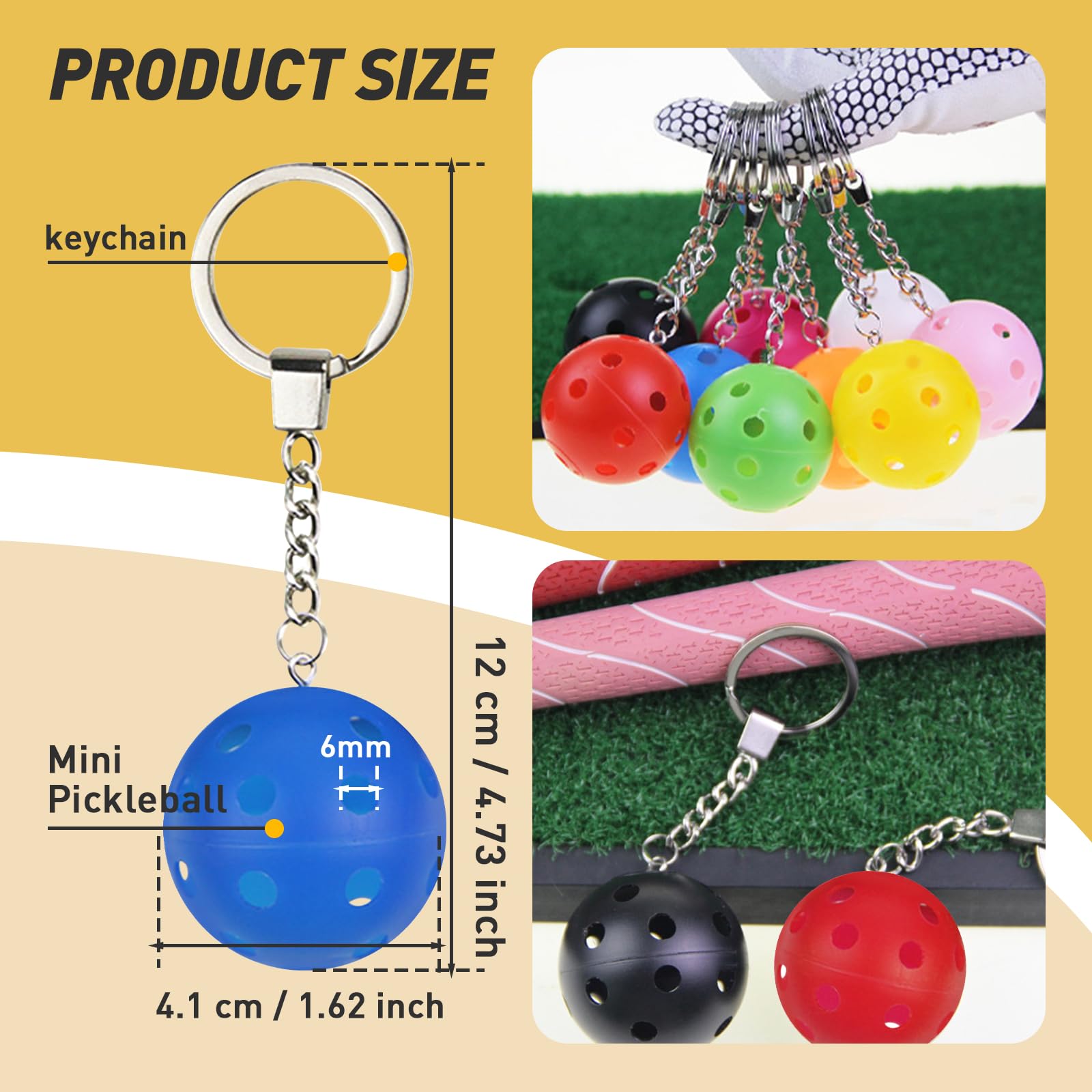 Iffitya 9PCS Pickleball Keychains - Mini Pickleball Ornaments Gift for Pickleball Lovers Pickleball Keychain with 9 Colors - Perfect Pickleball Gifts